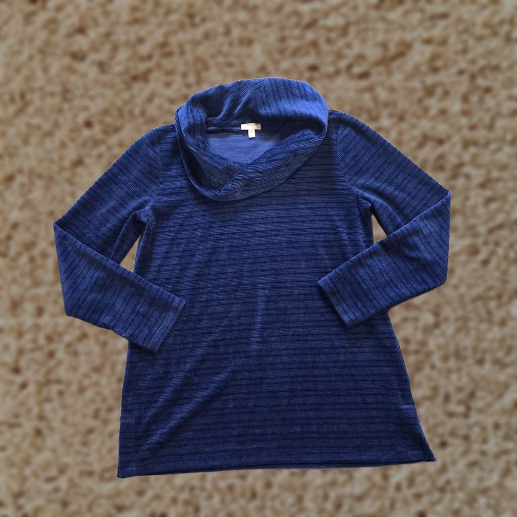 Talbots Talbots Top Womens Petite Medium Blue Velour Turtleneck 3/4 Sleeve Casual Blouse Velvet Ribbed - Mens? Size M / US 6-8 / IT 42-44 - 1 Thumbnail