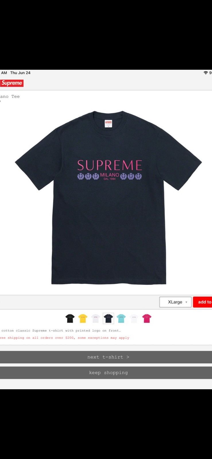 Supreme SUPREME MILANO TEE XL NAVY Size US XL / EU 56 / 4 - 9 Thumbnail