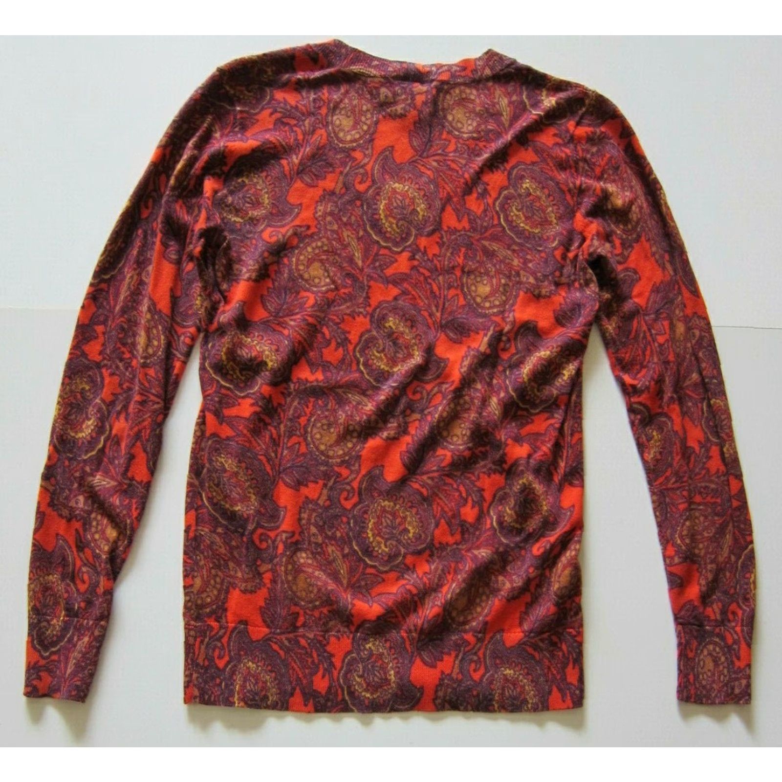 Ann Taylor VINTAGE Ann Taylor Cotton Orange Paisley Lightweight Long Sleeve Pullover Sweater XS Size XS / US 0-2 / IT 36-38 - 2 Thumbnail