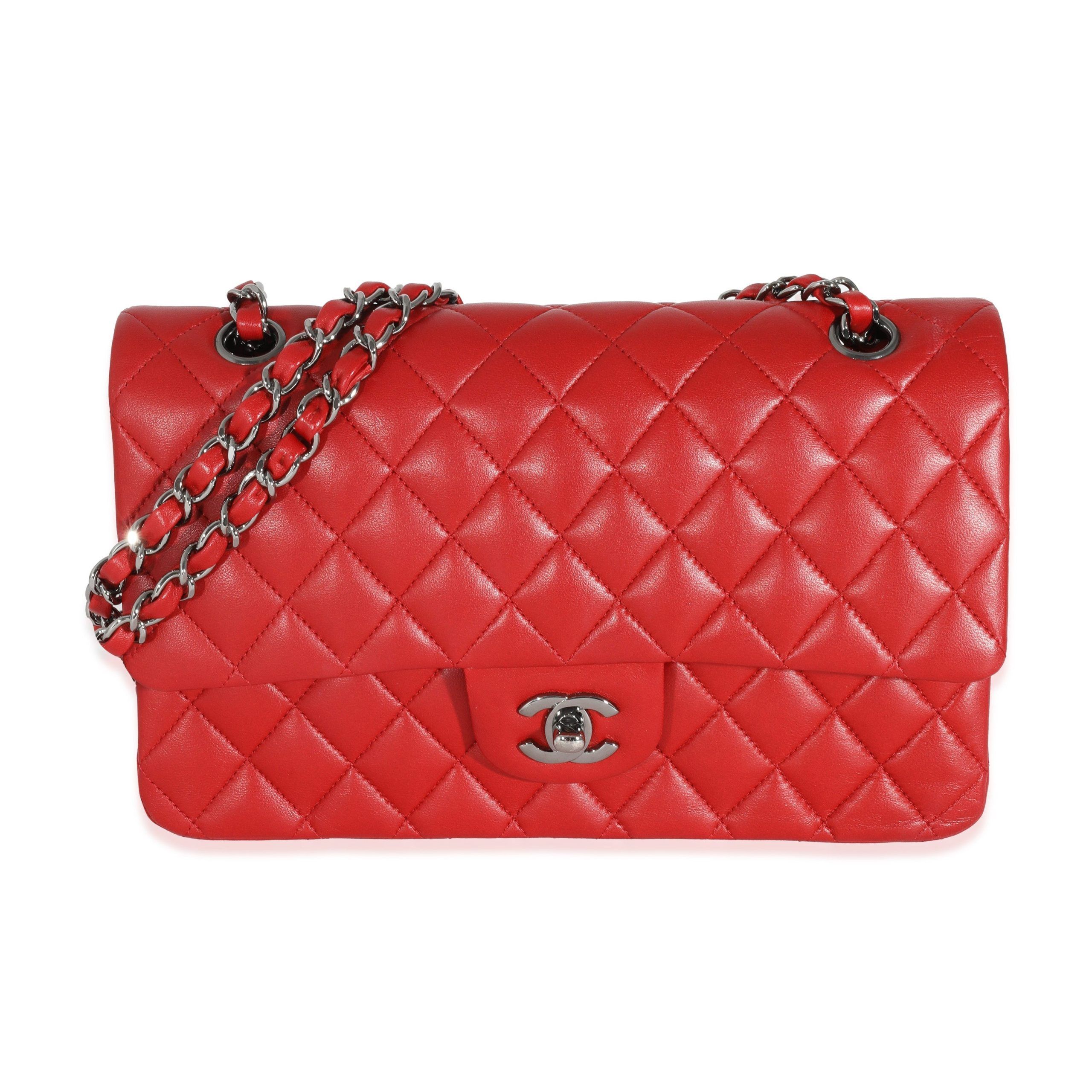 image of Chanel Red Lambskin Medium Classic Double Flap Bag, Women's