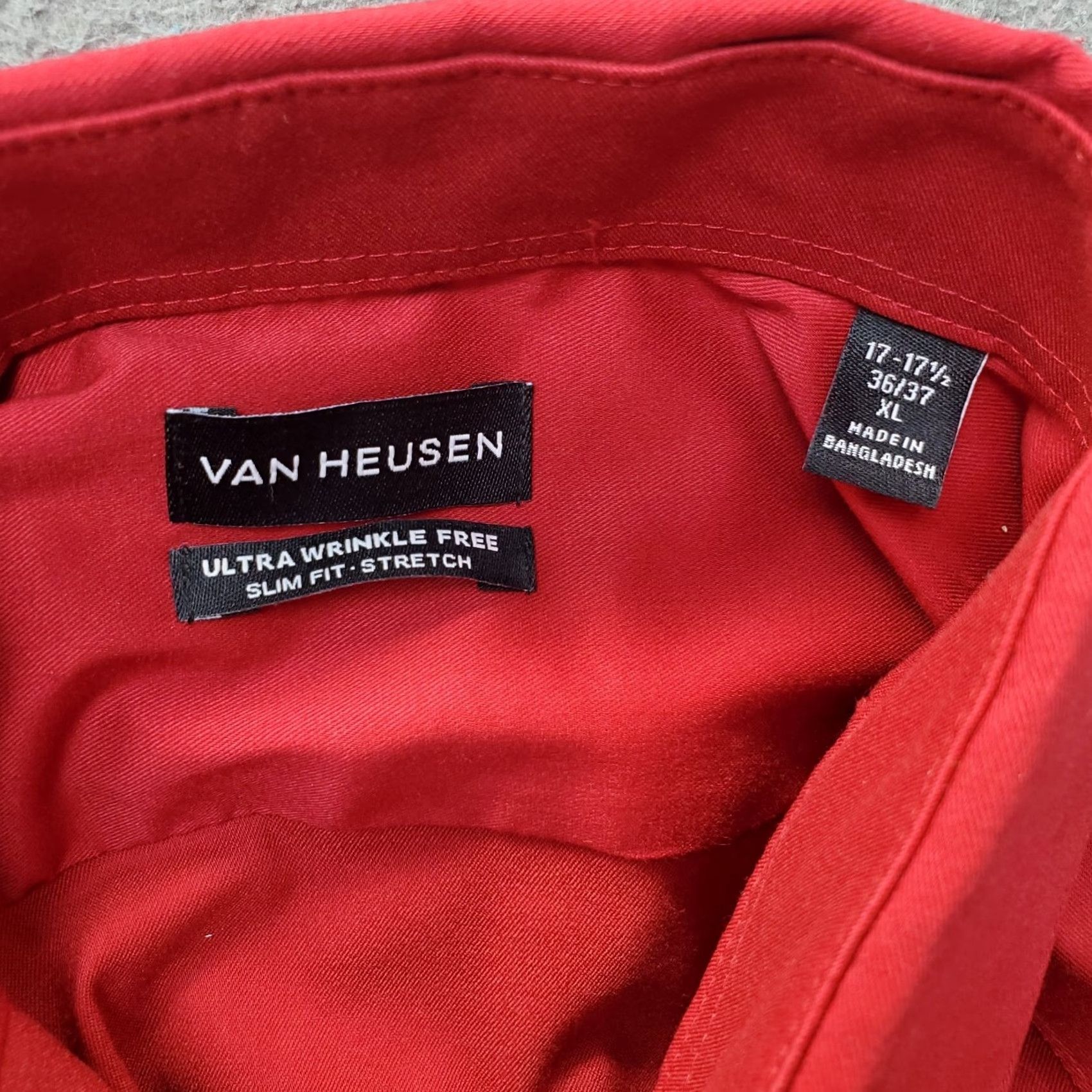 Van Heusen Van Heusen Dress Shirt Mens XL Red Satin Slim Fit Stretch Ultra Wrinkle Free Shirt Size 46R - 5 Thumbnail