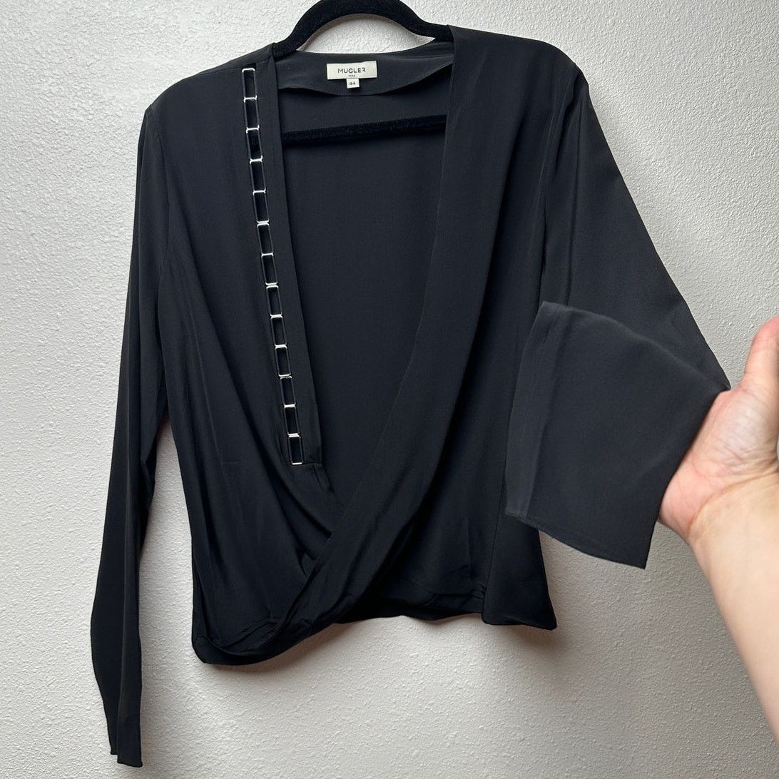 Mugler Mugler Black Silk Faux Wrap Chain Detail Blouse Women’s 12 Size XL / US 12-14 / IT 48-50 - 3 Thumbnail