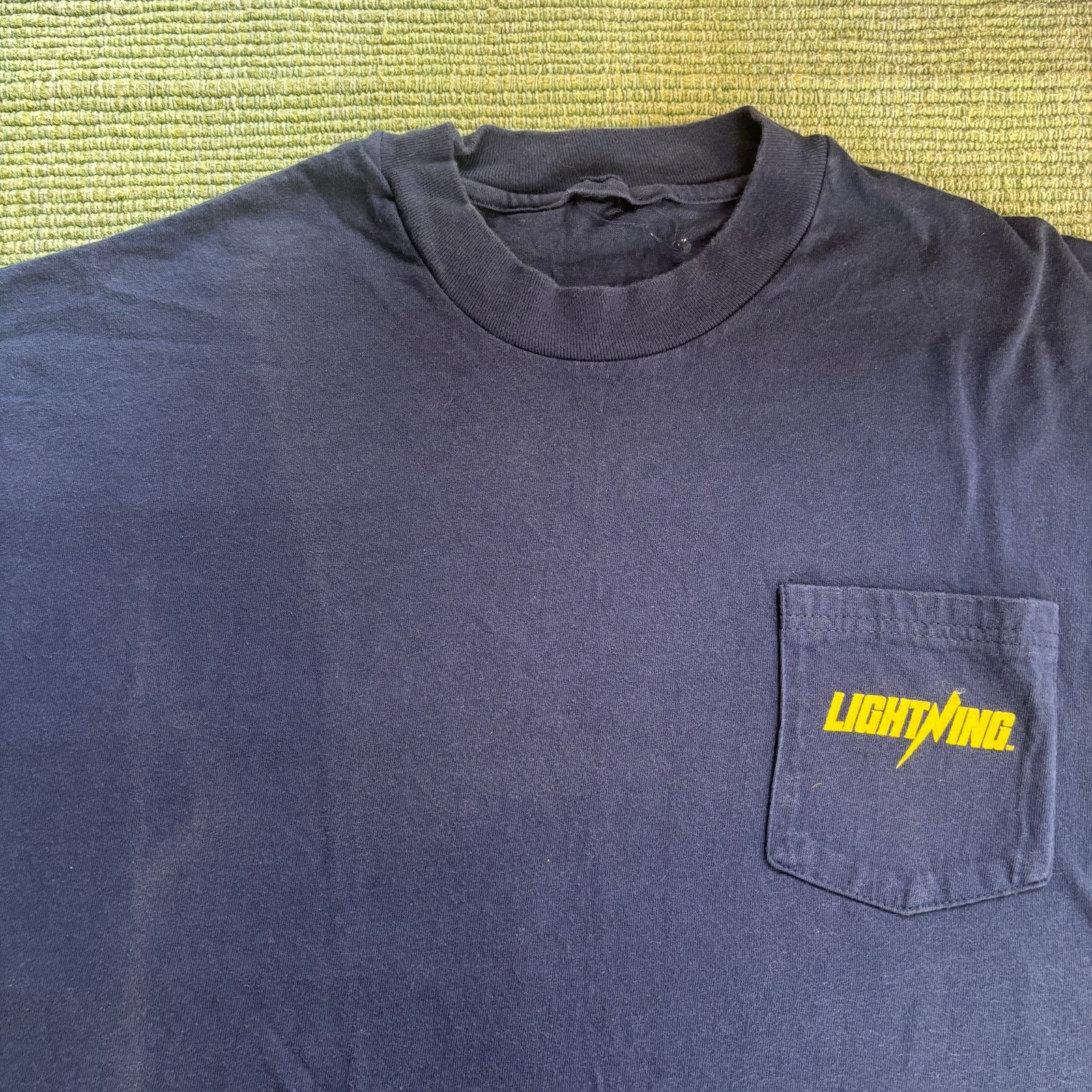 Vintage Faded 90s Cotton Blue "Lightning" Branded Pocket Tee Shirt Size US XL / EU 56 / 4 - 1 Thumbnail
