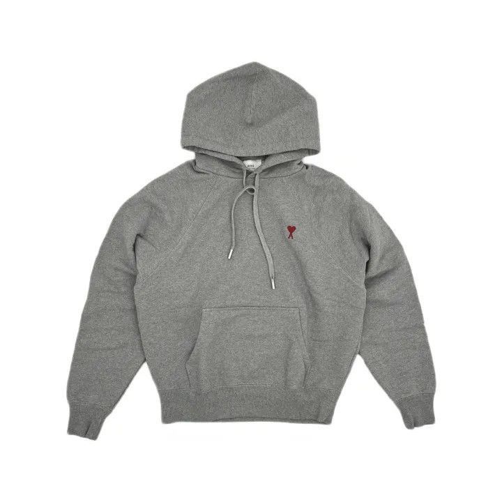 AMI AMIPARIS Gray Hooded Sweatshirt with Heart Embroidery -2507 Size US M / EU 48-50 / 2 - 2 Thumbnail