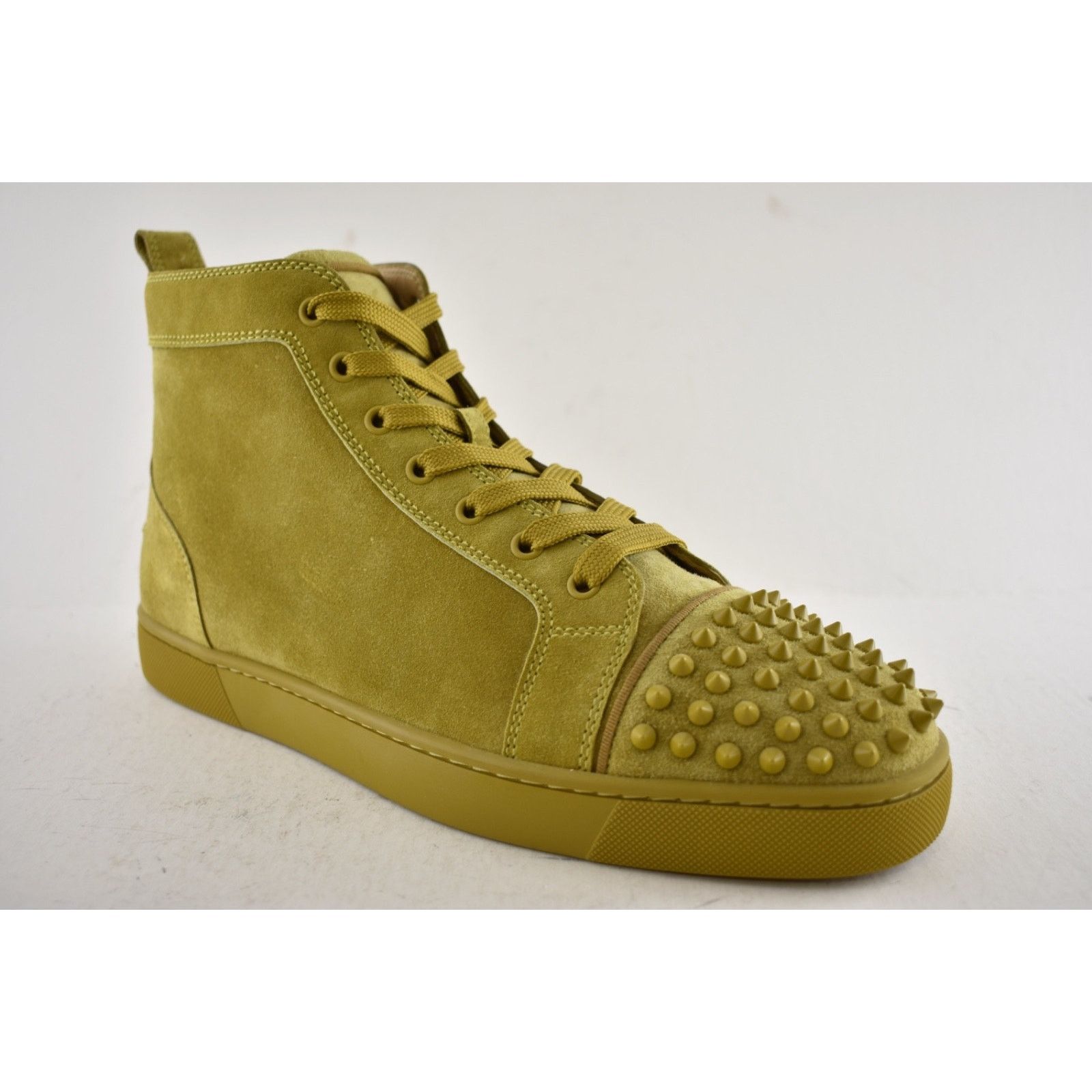 Christian Louboutin Lou Spikes Flat Yellow Green Suede High Top Sneaker 44 11 Size US 11 / EU 44 - 4 Thumbnail