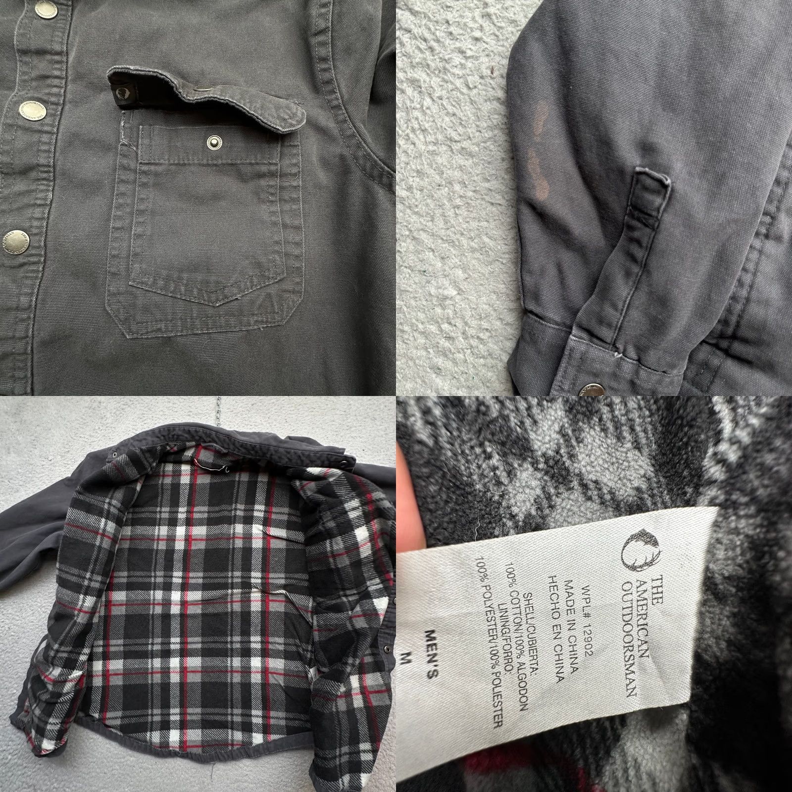 Vintage The American Outdoorsman Canvas Shirt Men Medium Plaid Fleece Lined Button Up Black Long Sleeve Size US M / EU 48-50 / 2 - 8 Thumbnail