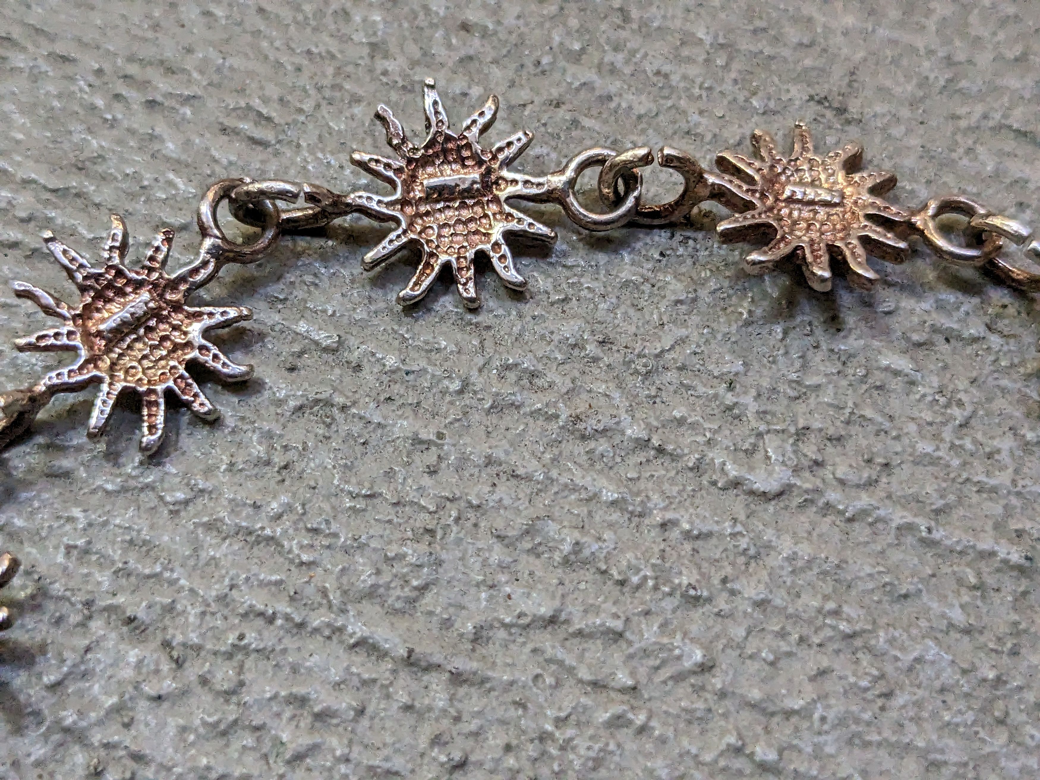 Jewelry Vintage Sterling Silver Bracelet Sun Link Chain 7.25" Size ONE SIZE - 8 Thumbnail