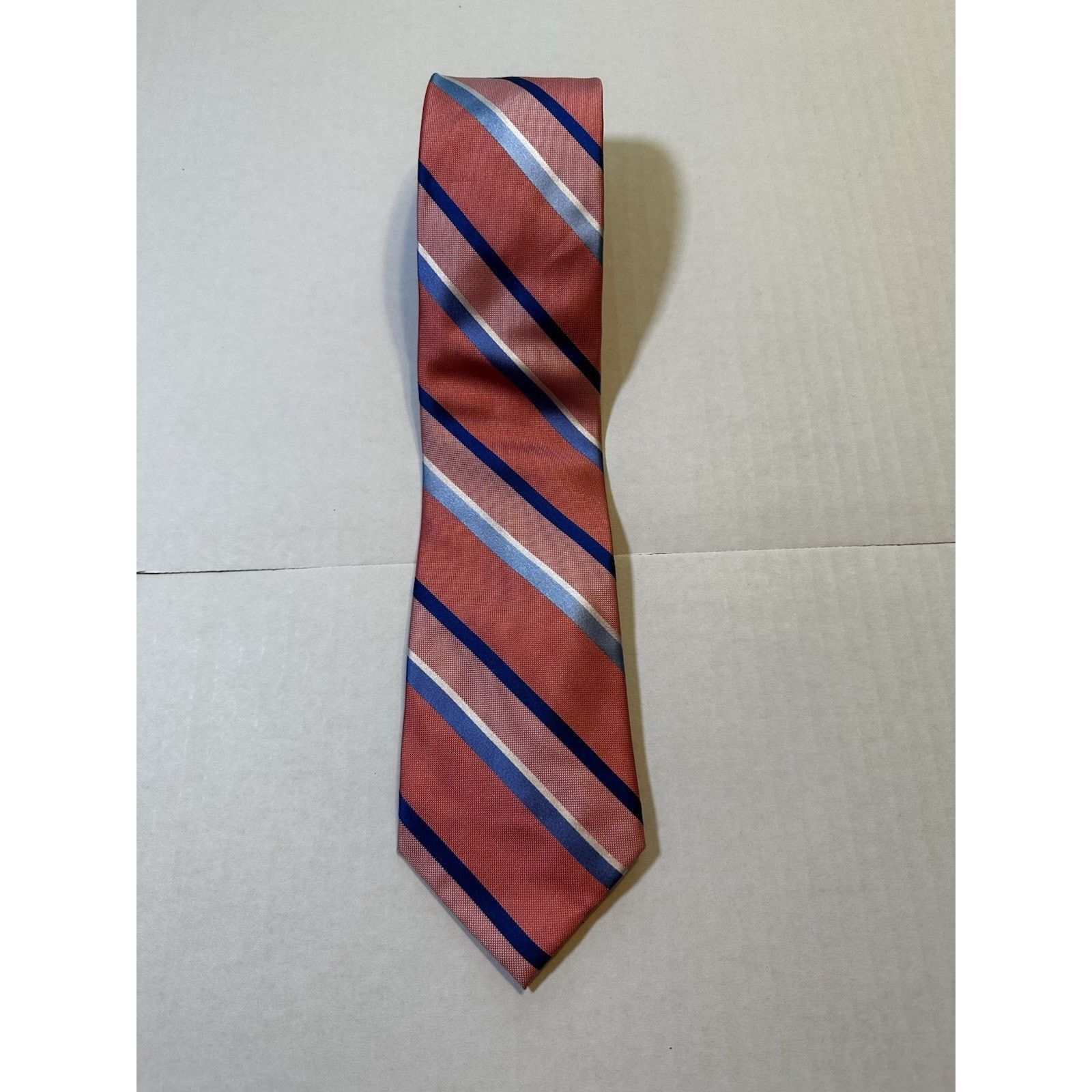 Stafford Stafford Neck Tie Silk Pink/Blue Stripe Preppy Business Size ONE SIZE - 8 Thumbnail