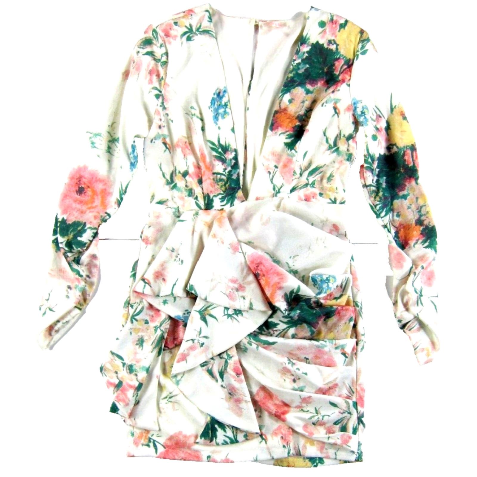 Pinko Luxxel Dress V-Neck Long Sleeve Floral Ruched Small Pink Womens Size S / US 4 / IT 40 - 2 Thumbnail