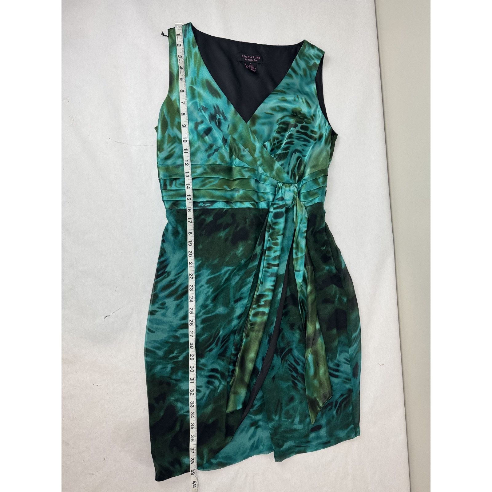Other 100% Silk Teal Sleeveless Abstract Print Dress Faux-Wrap 8 Size M / US 6-8 / IT 42-44 - 6 Thumbnail