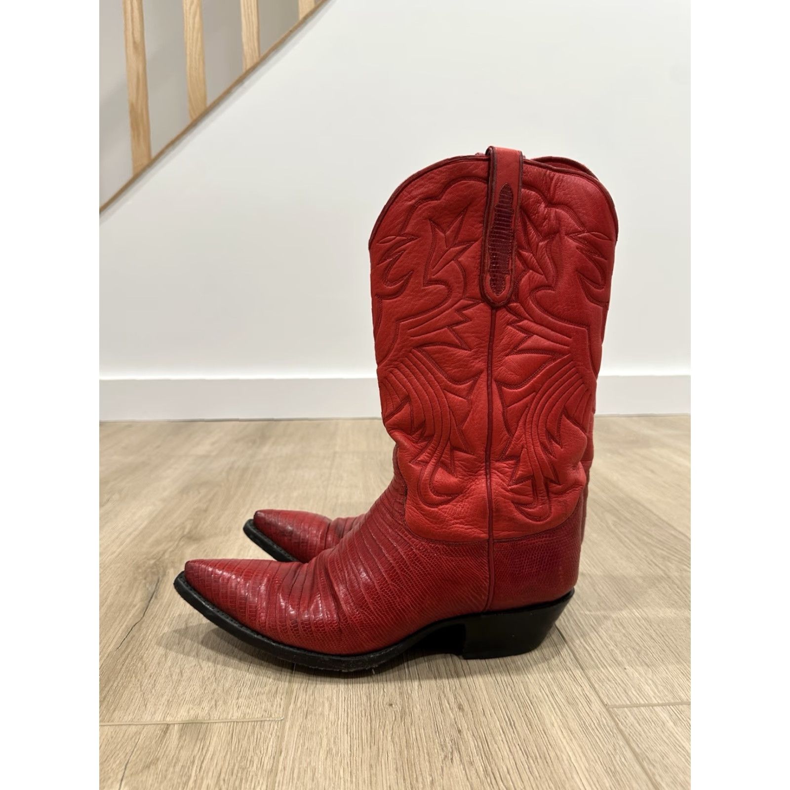 Skin Stallion Western Boots Men’s Size 8.5D Red Leather Lizard Pattern Pointed Toe Cowboy Boots Leather Insole Mid-Calf Shaft Style Handcrafted Size US 9 / EU 42 - 5 Thumbnail