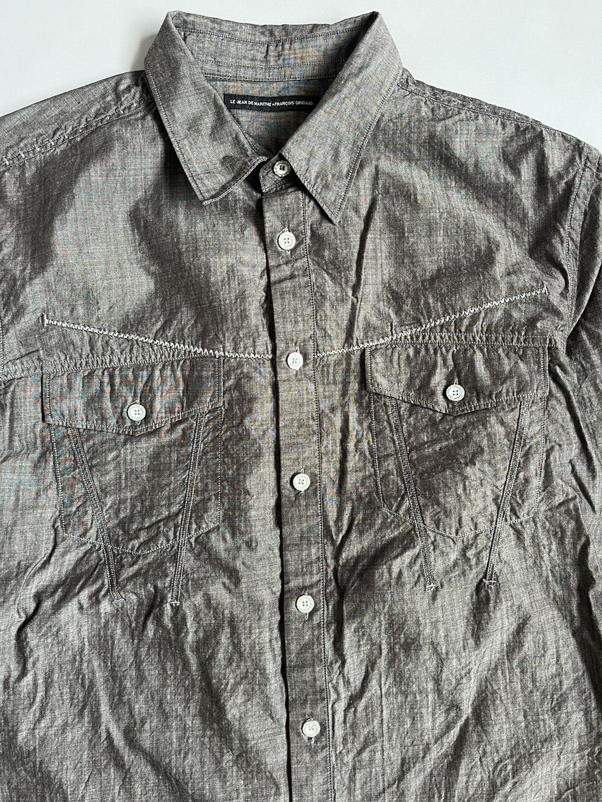 Marithe + Francois Girbaud × Vintage Le Jean De Marithe Francois Girbaud Men Grey Button Up Shirt Size US L / EU 52-54 / 3 - 3 Thumbnail