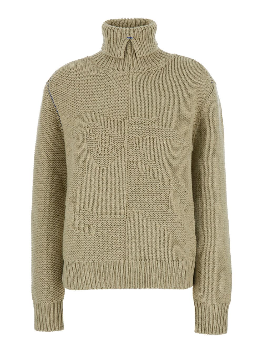 Beige High Neck Sweater with EKD Motif in Cashmere Woman