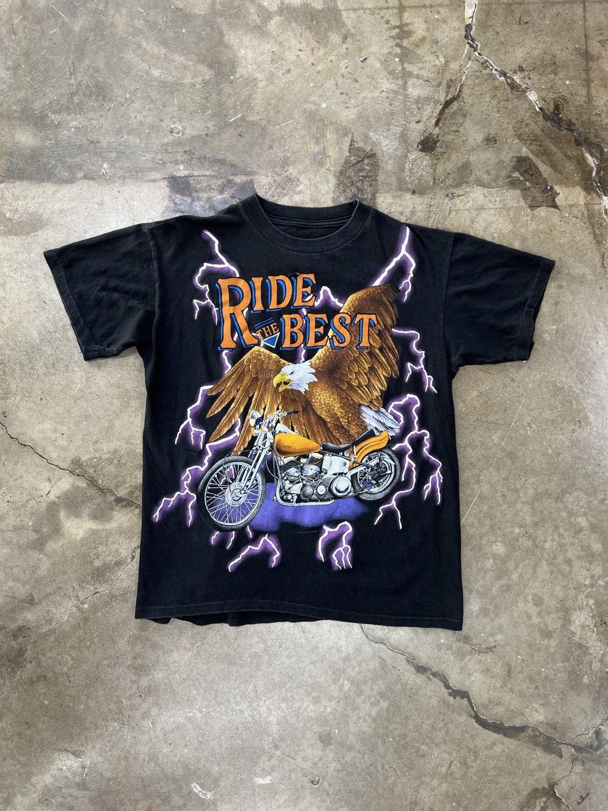 Harley Davidson × Vintage Vintage 90s American Thunder Motorcycle Lightning Tee XL Size US XL / EU 56 / 4 - 2 Thumbnail
