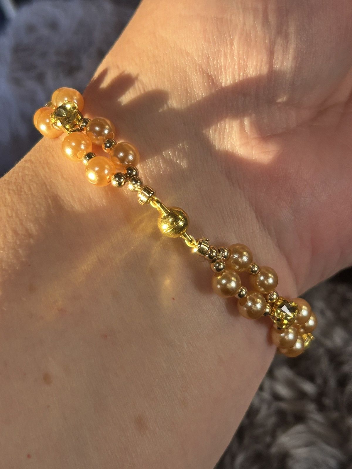 Handmade Handcrafted vintage gem citrine dome crystal pearl bracelet Size ONE SIZE - 3 Thumbnail