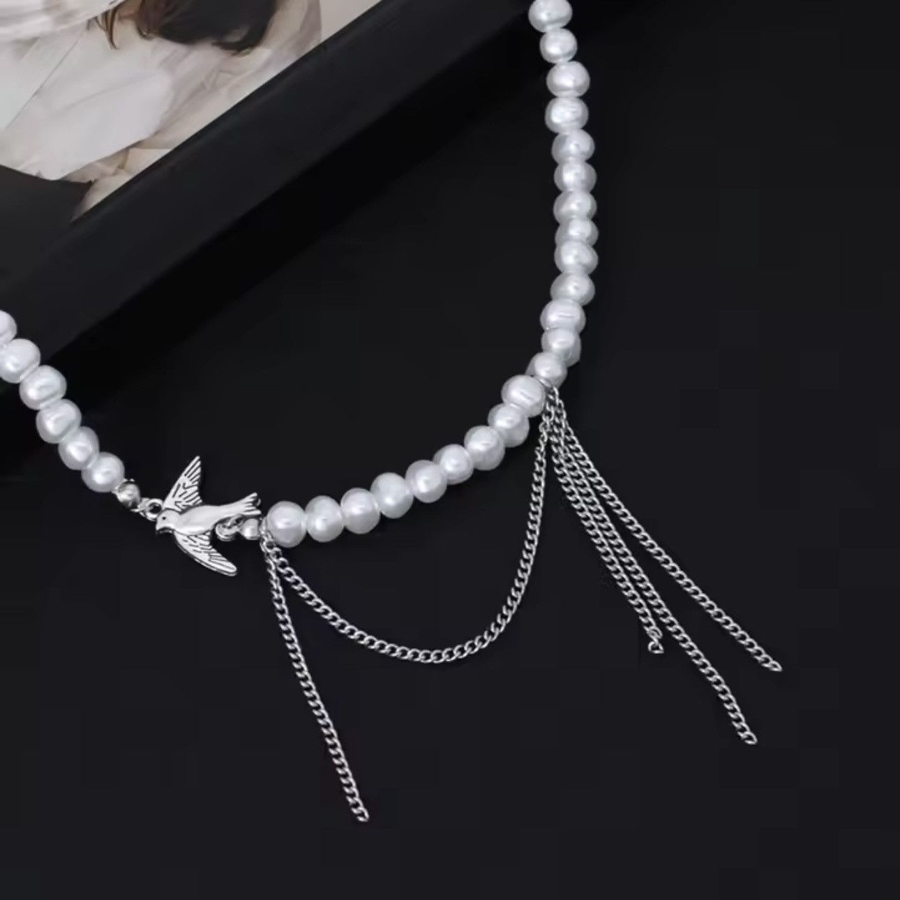 Macys Charm Hip Hop Peace Dove Tassel Pearl Beads Clavicle Chain Size ONE SIZE - 2 Thumbnail