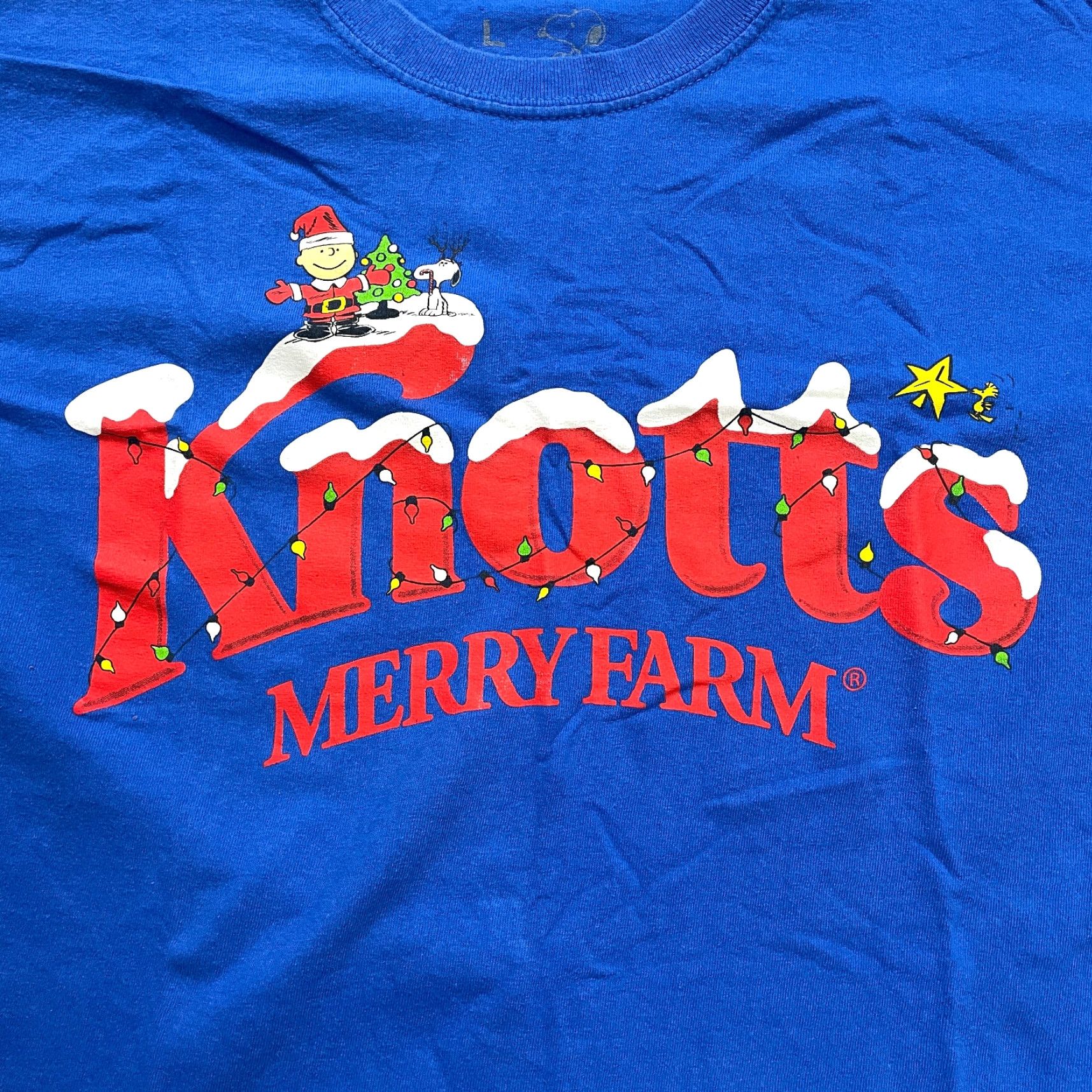 Peanuts VINTAGE Charlie Brown Shirt Adult Large Blue Christmas Peanuts Knit T-Shirt Mens 90s Logo Print Size US L / EU 52-54 / 3 - 2 Thumbnail