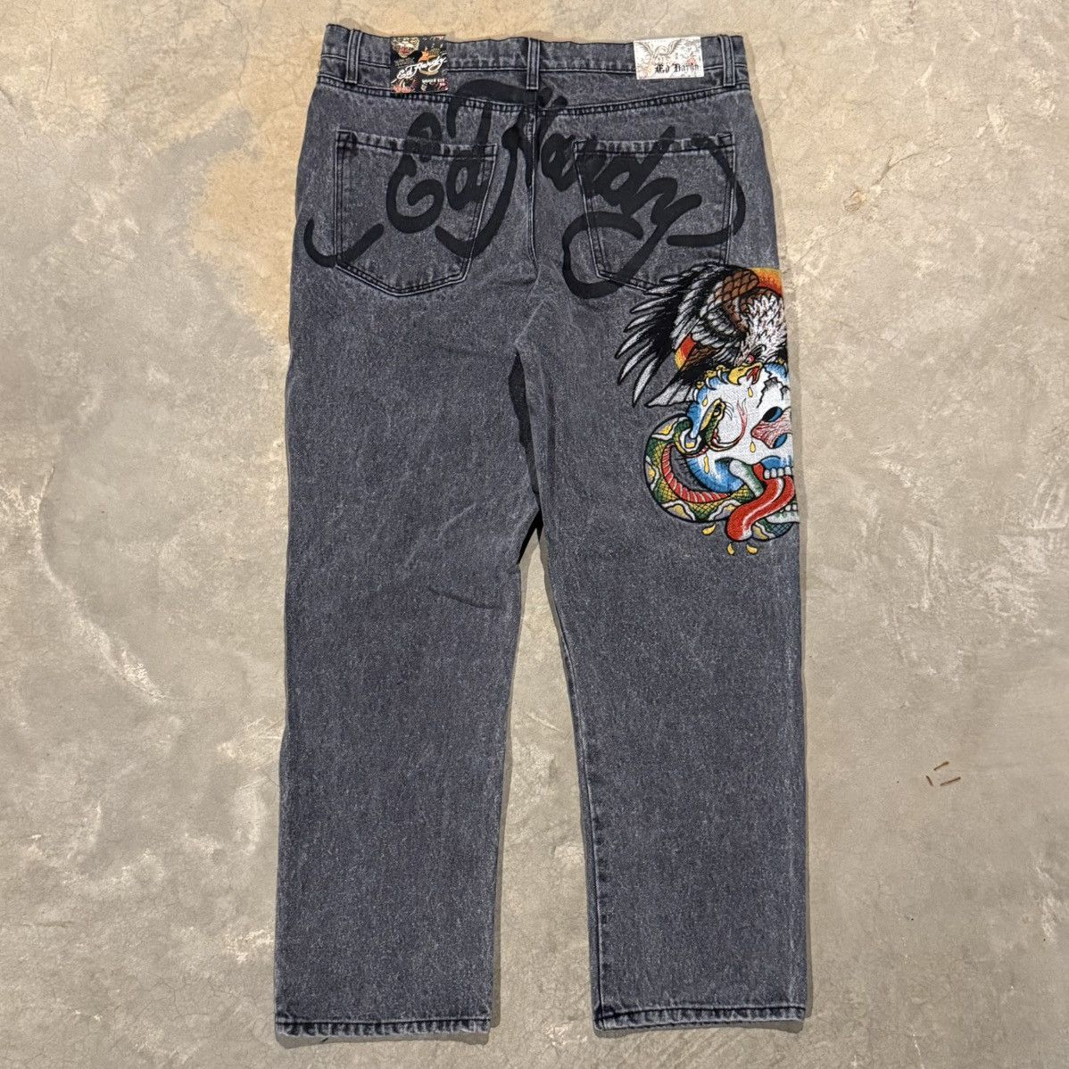 Ed Hardy Brand New Ed Hardy Spellout Skull Tattoo Faded Baggy Jeans Size US 36 / EU 52 - 1 Thumbnail