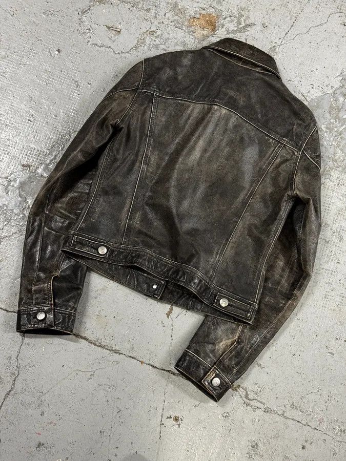 Just Cavalli 2000s Cavalli Grey Eroded Leather Trucker Jacket Size S / US 4 / IT 40 - 4 Thumbnail