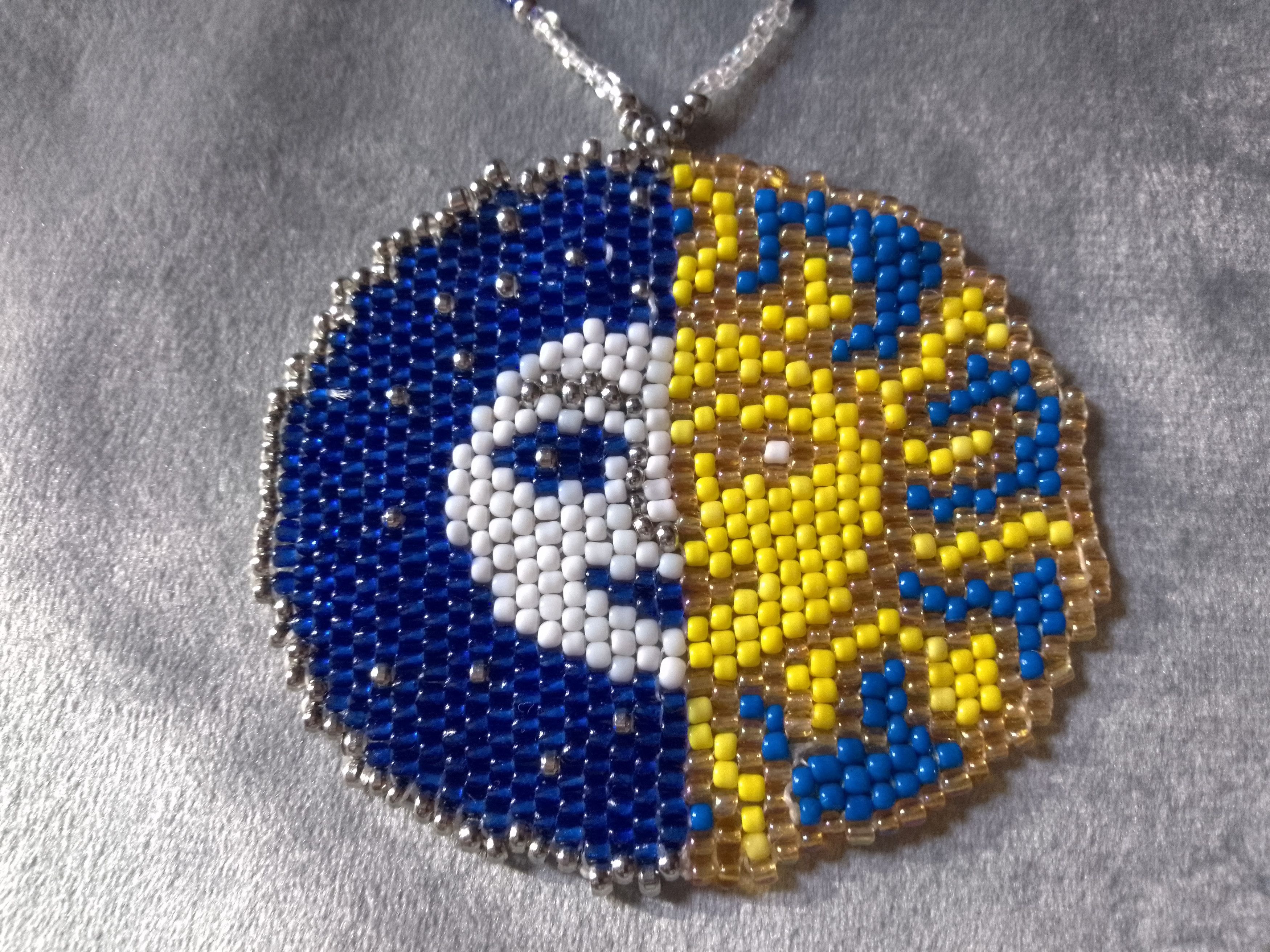 Handmade Necklace Long Blue Mothe of Pearl Beaded Pendant Sun Moon Size ONE SIZE - 2 Thumbnail