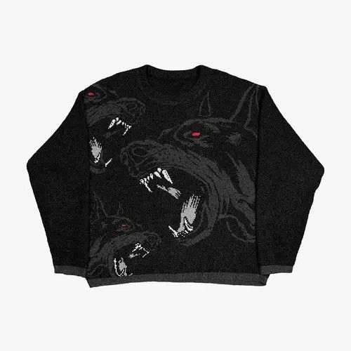 image of Vintage 2023 Gothic Autumn Knitted Sweater Men Women in Black (Size Medium)