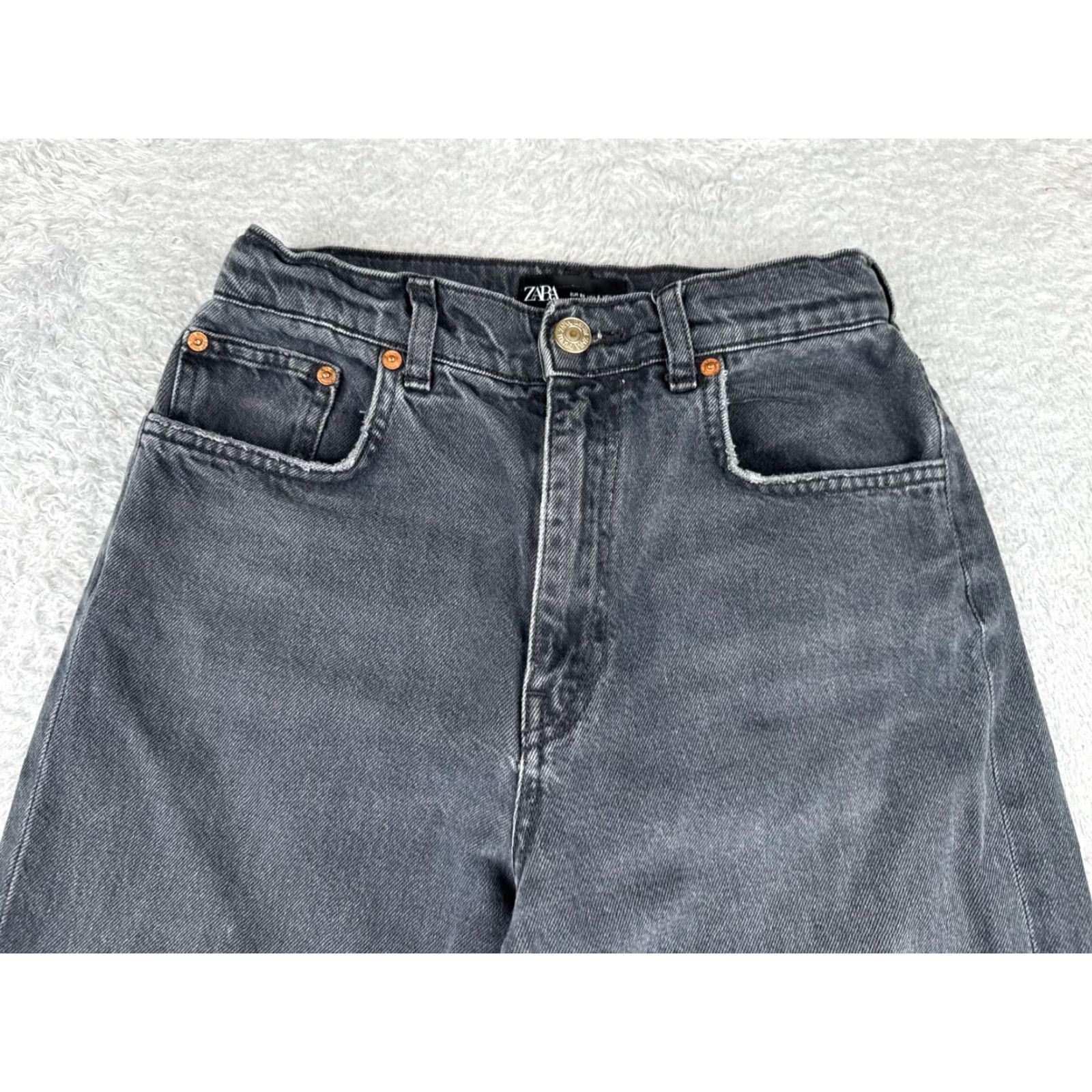 Zara Zara Jeans Womens 6 Black Wide Leg Cotton Blend High Rise Raw Hem 25x23 Denim 5-Pocket Design Distressed Stretch Pocket Mockup: Nimble Size 28" / US 6 / IT 42 - 4 Thumbnail