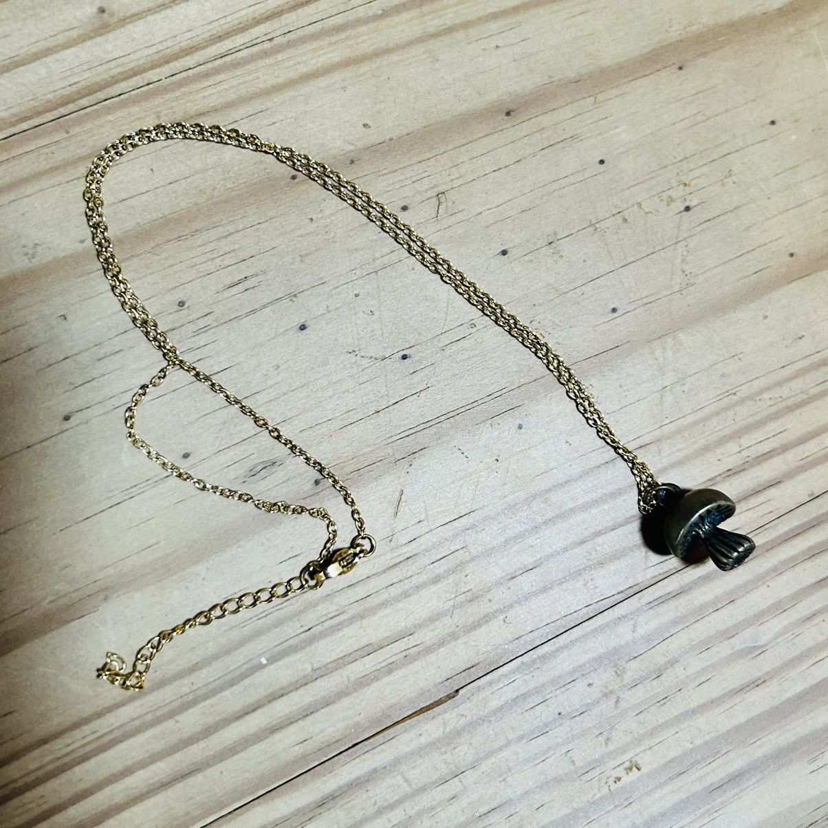 Handmade Handcrafted solid brass mushroom pendant on chain necklace Size ONE SIZE - 8 Thumbnail