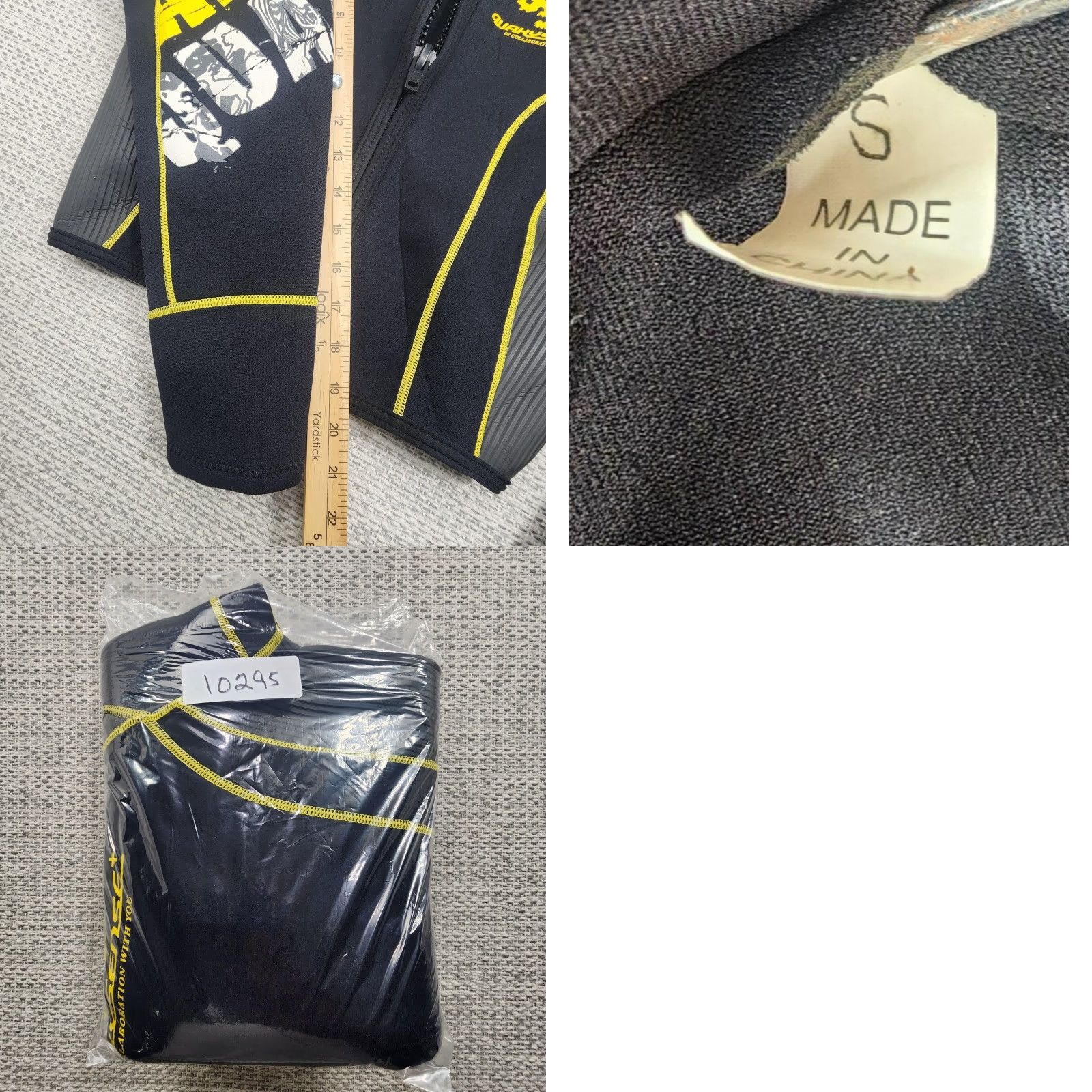 Quaksense X Jacket Mens Small Black Yellow Full Zip Wetsuit Neoprene Surf Top