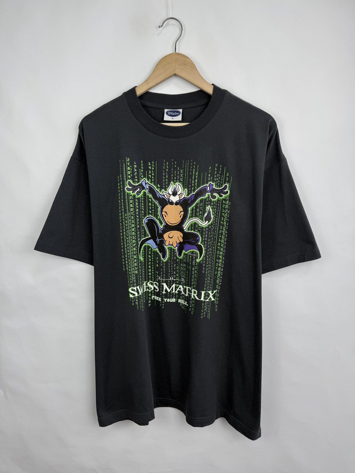 4GSELLER 🇨🇭Vintage Y2K Swiss Matrix Cow Movie T-Shirt Funny Humor Rare Size US XL / EU 56 / 4 - 2 Thumbnail