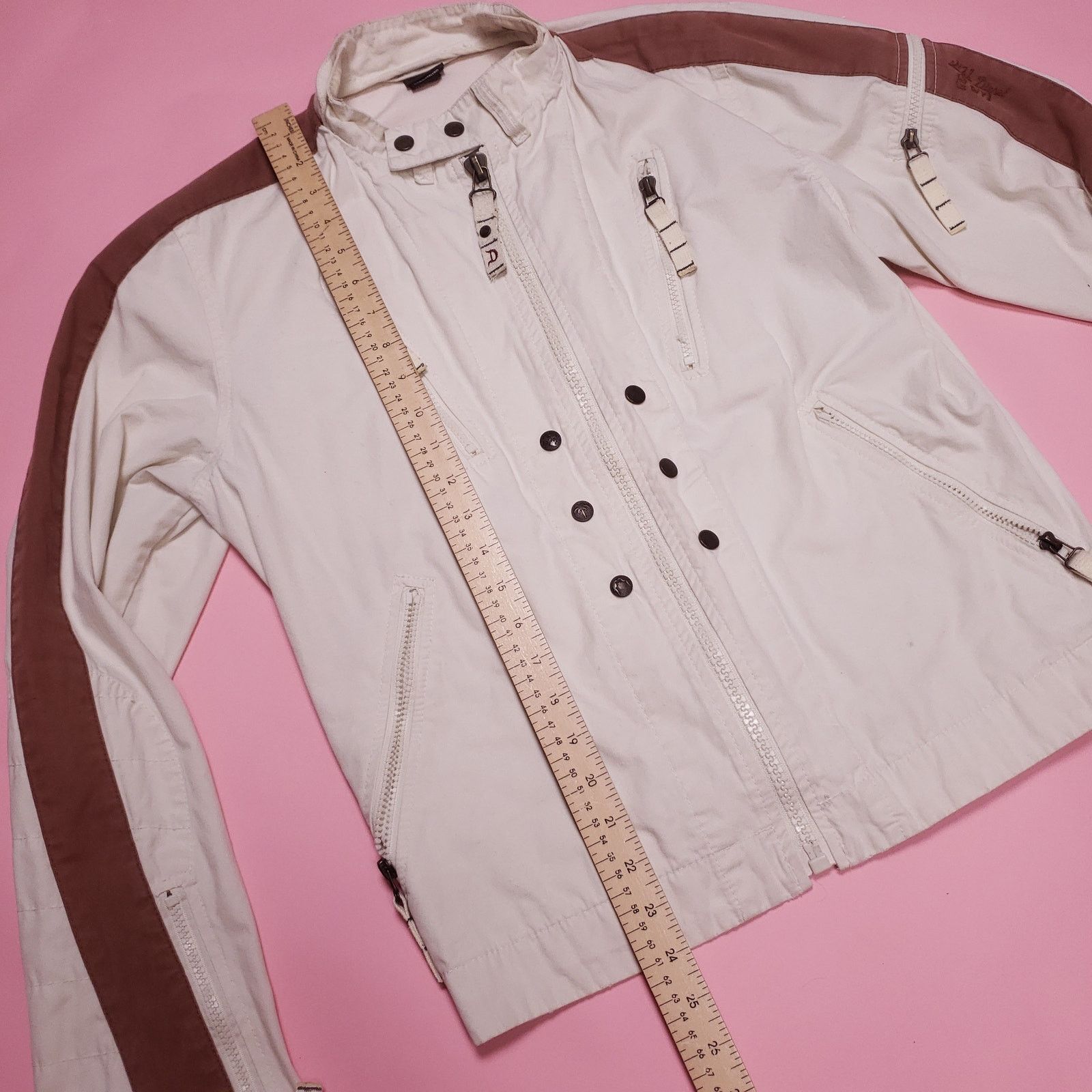 Diesel Vtg Diesel 90s white/ brown lightwght Mens racer jacket Size US L / EU 52-54 / 3 - 7 Thumbnail