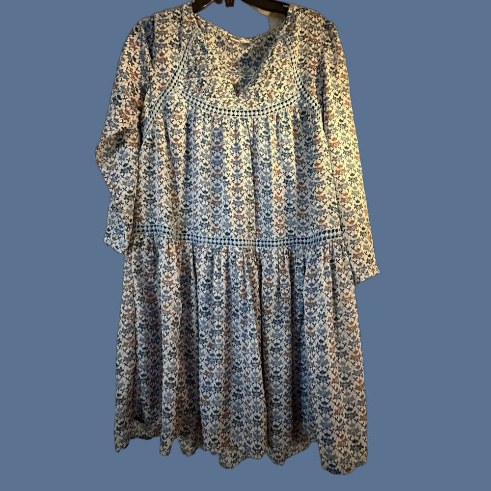 Vintage Holding Horses Dress Womens 0 Blue Floral Boho V Neck Knee Length Fit Flare Long Sleeve, Casual, 0, Womens Size XS / US 0-2 / IT 36-38 - 1 Thumbnail