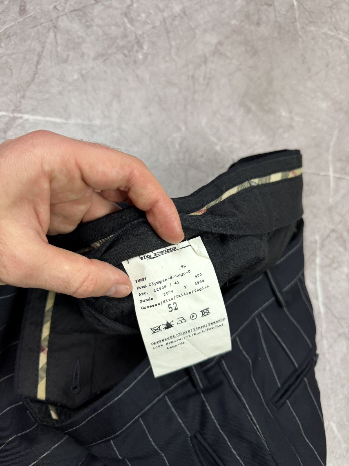 Burberry Burberry Pinstripe Pants Black Navy Wool Pleated Plaid Trim Size US 36 / EU 52 - 9 Thumbnail