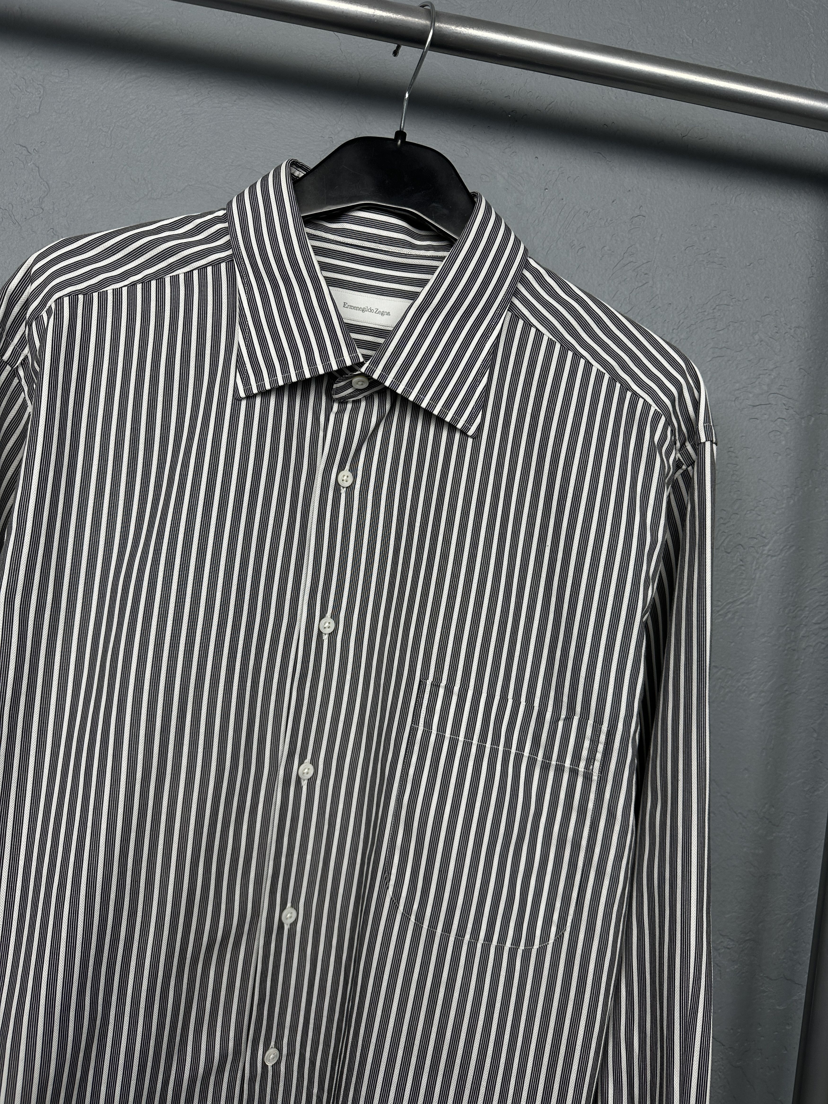 Ermenegildo Zegna Ermenegildo Zegna Mens Long Sleeve Striped Shirt Size US XL / EU 56 / 4 - 2 Thumbnail