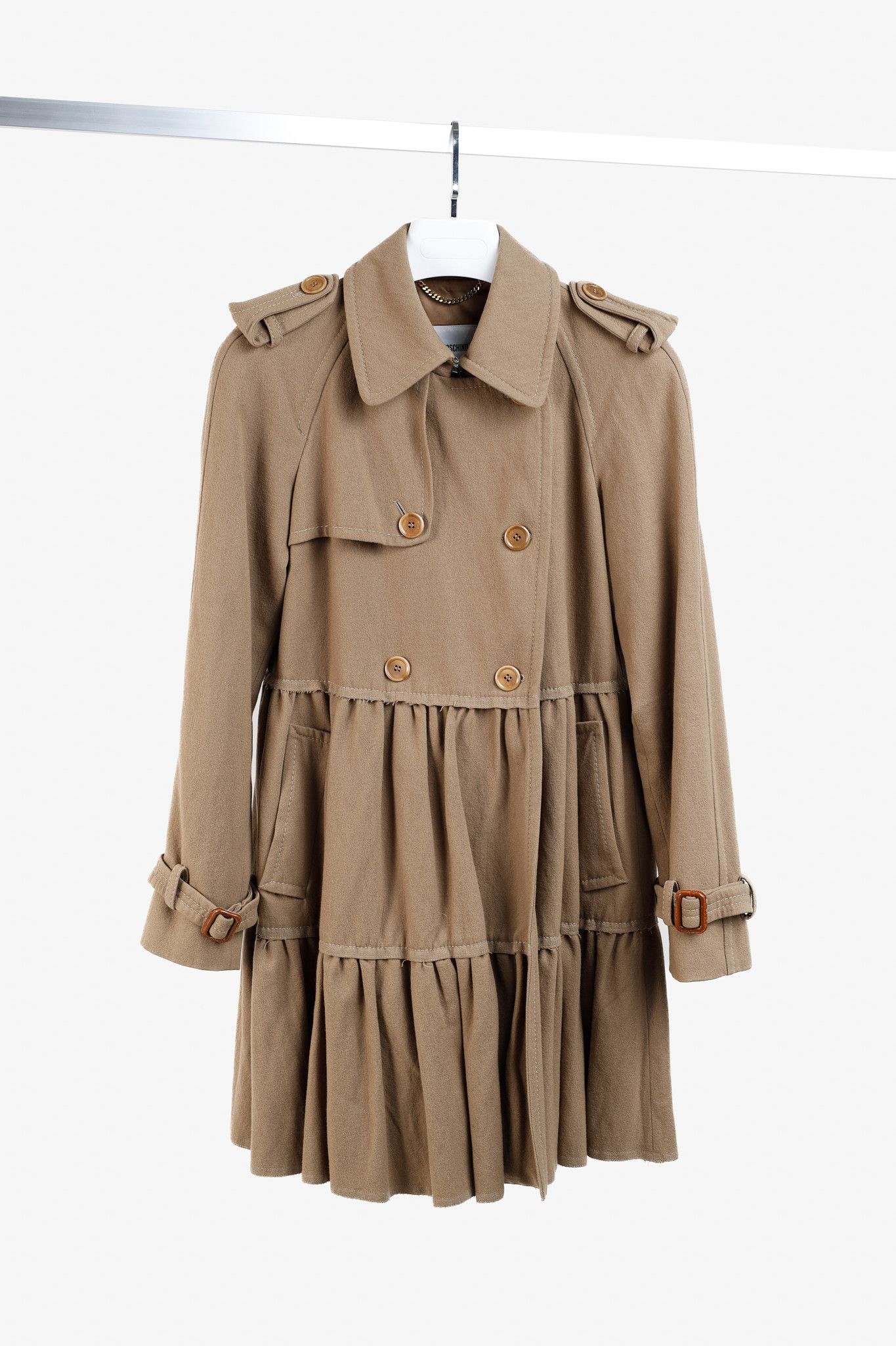 Moschino Moschino Tiered Wool Camel Trench-Style Coat Size S / US 4 / IT 40 - 1 Thumbnail