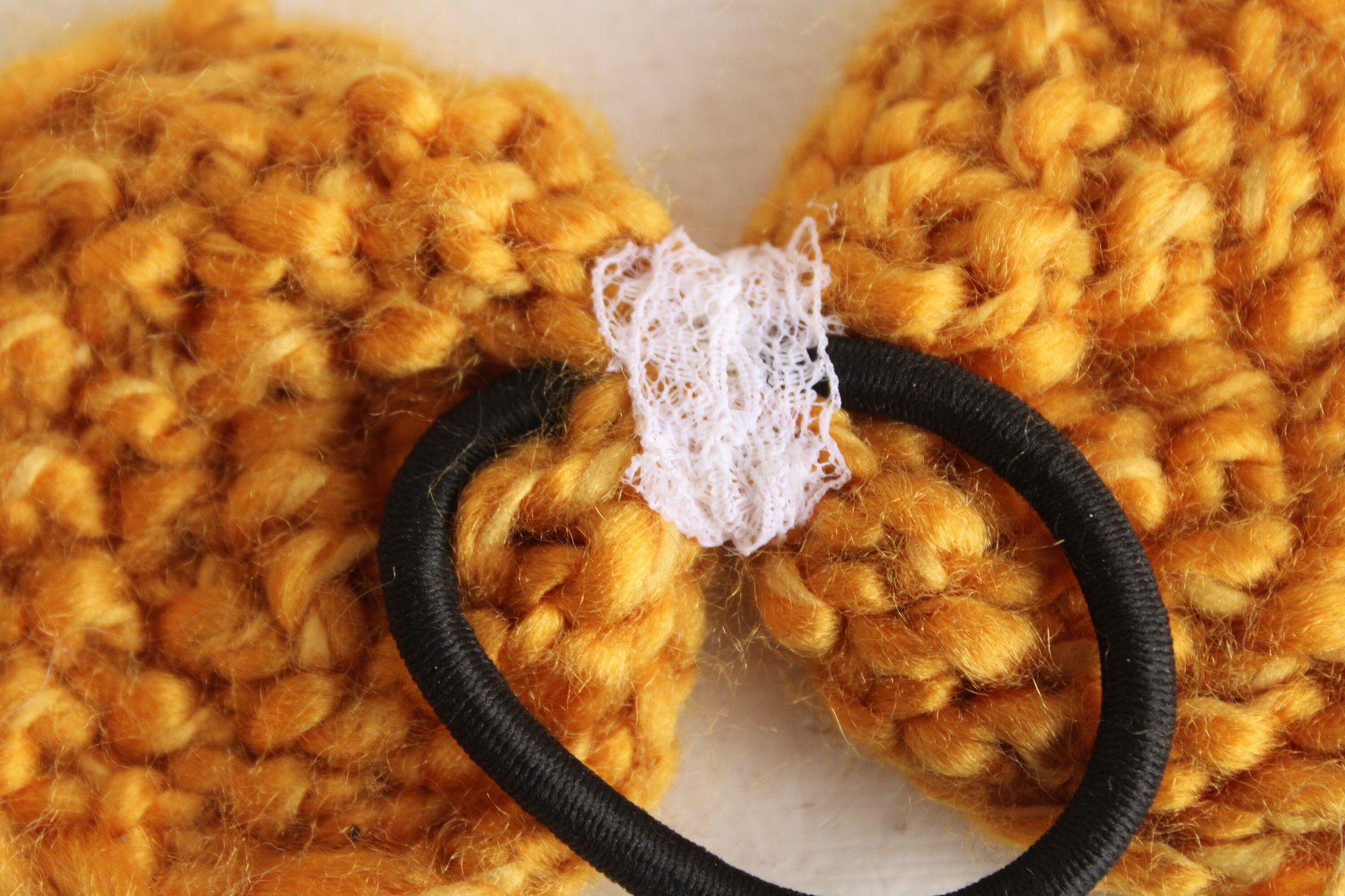 Handmade Knit Hair Bow, Handknitted Golden Yellow Ponytail Holder or Size ONE SIZE - 8 Thumbnail