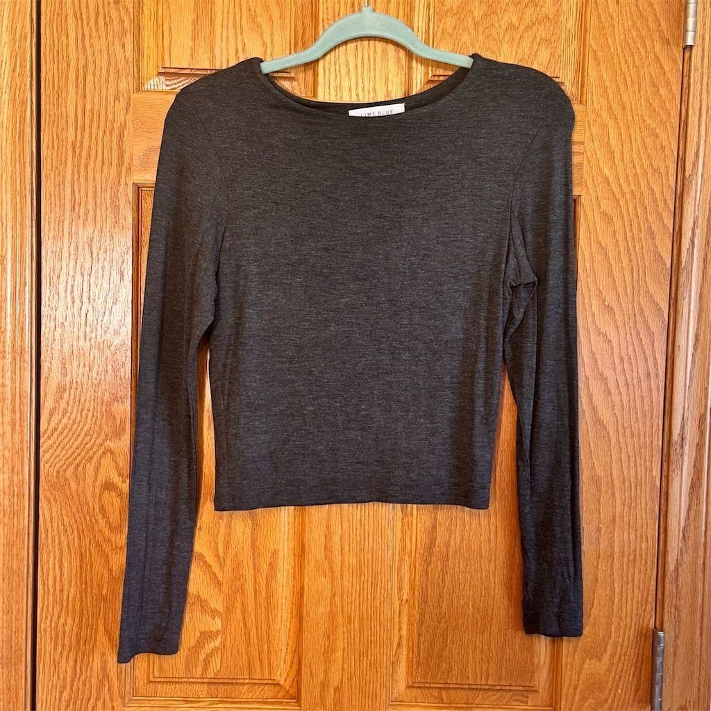 Other Lime Blue Women's Gray Long Sleeve Cropped Blouse Size M Ca Size M / US 6-8 / IT 42-44 - 1 Thumbnail