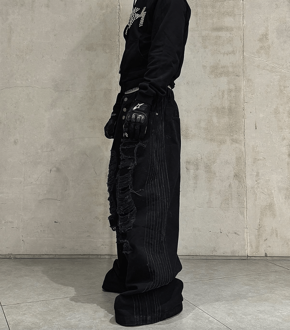 Other Y2K Black Washed Destroyed Baggy Wide Leg jeans Size US 34 / EU 50 - 3 Thumbnail