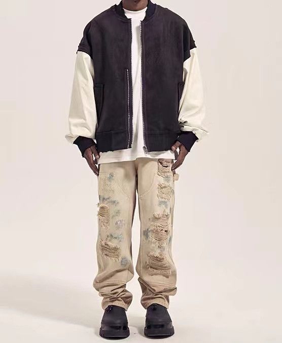 Vintage Retro distressed graffiti paint ripped work jeans Size US 34 / EU 50 - 2 Thumbnail