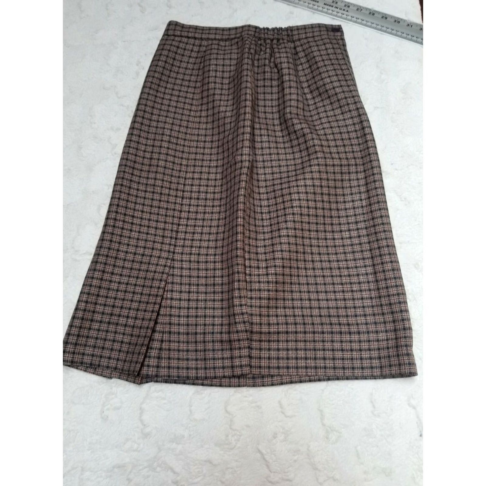 Worthington Worthington Womens Skirt Size 8P Straight Plaid Inverted Pleats Brown Black Size 30" / US 8 / IT 44 - 2 Thumbnail