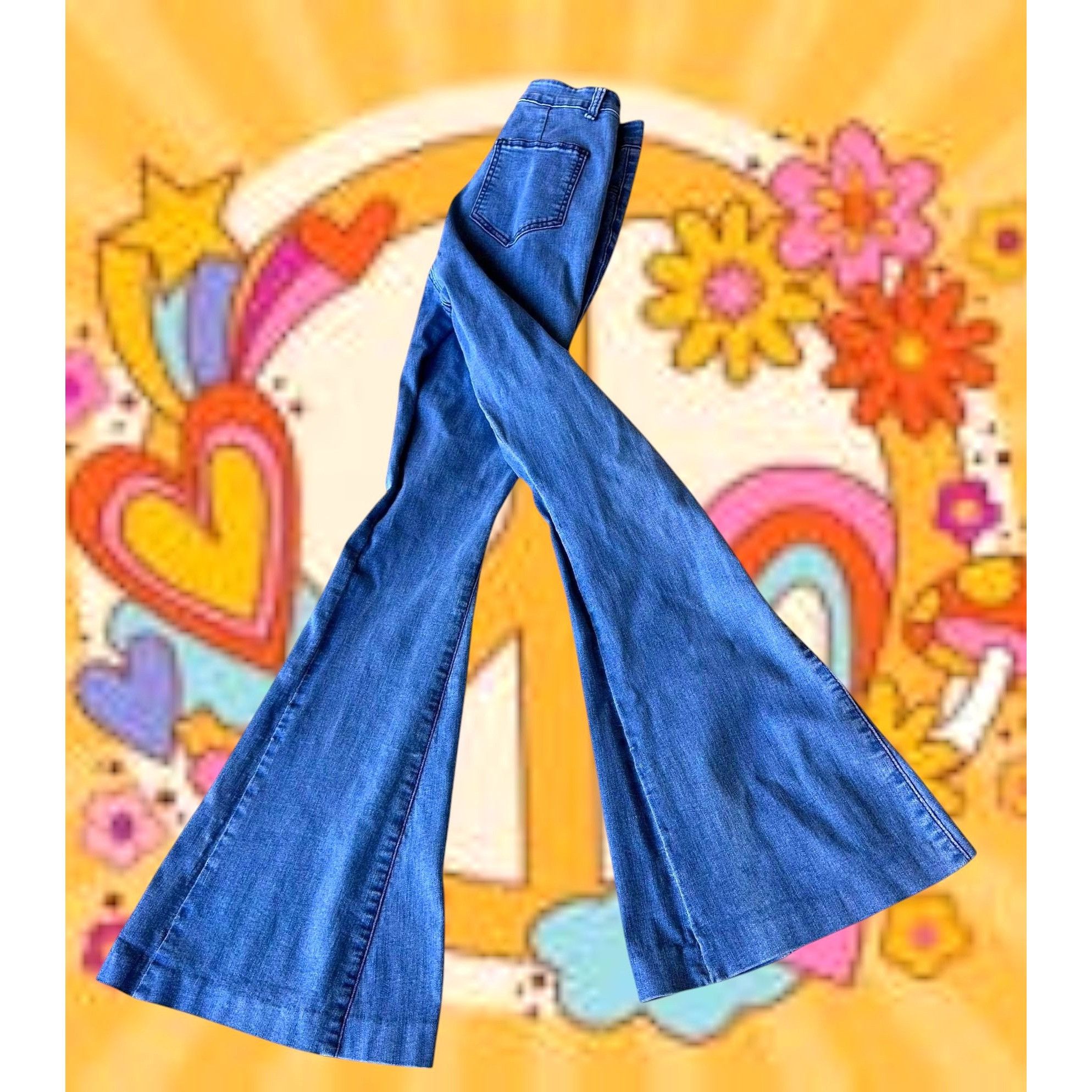 Designer Three Bird Nest Jeans Girls XL Denim Bell bottoms High Wais Size 26" / US 2 / IT 38 - 3 Thumbnail
