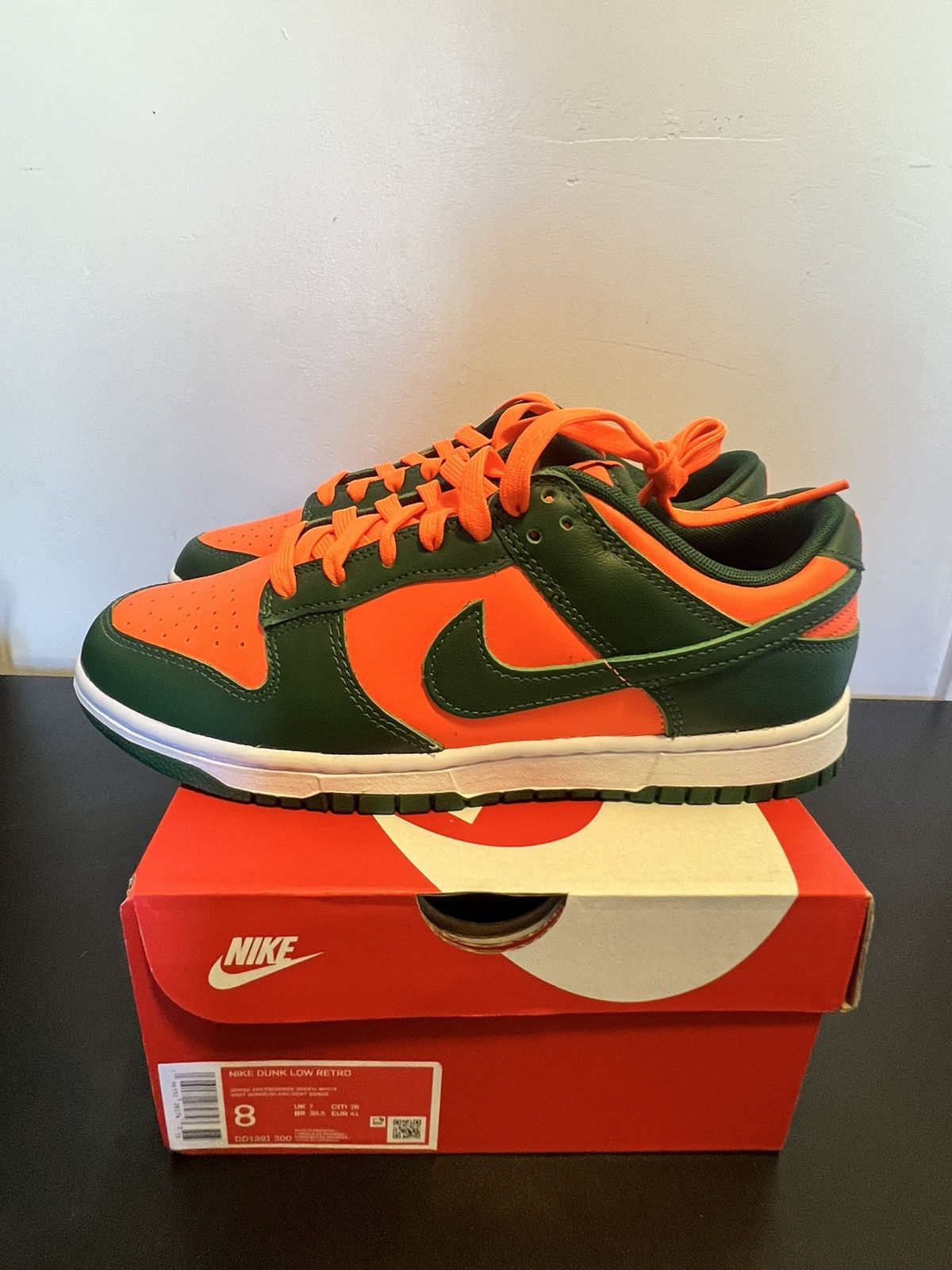image of Nike Dunk Shoes in Green/Orange, Men's (Size 8)