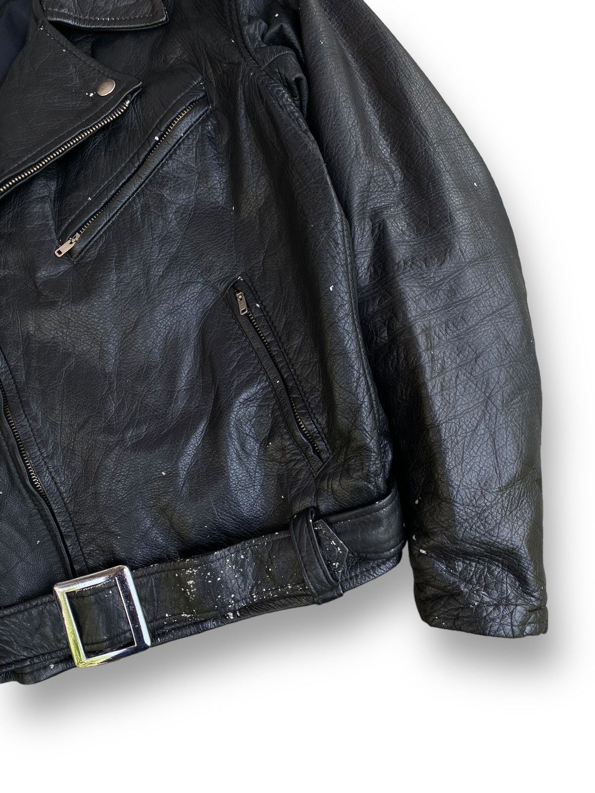 Genuine Leather Vintage Double Collar Punk Leather Motorcycle Jacket. #D2 Size US L / EU 52-54 / 3 - 3 Thumbnail