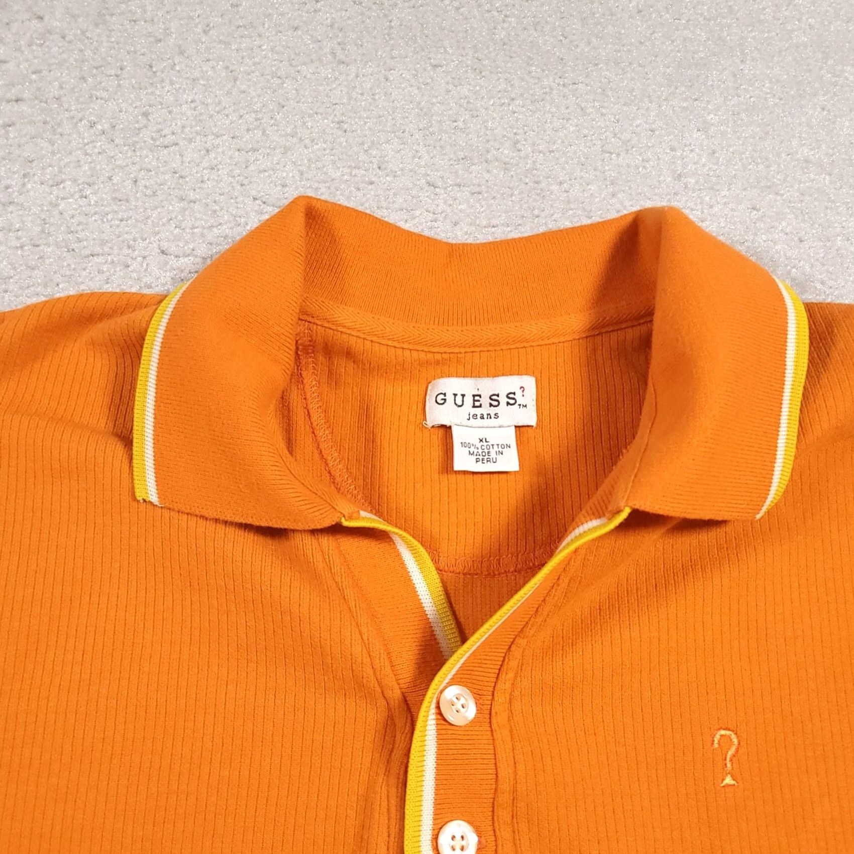 Guess VINTAGE Guess Jeans Polo Shirt Mens XL Orange Yellow Trim 100% Cotton Embroidered Polo Casual Preppy 90s Mens Size US XL / EU 56 / 4 - 4 Thumbnail