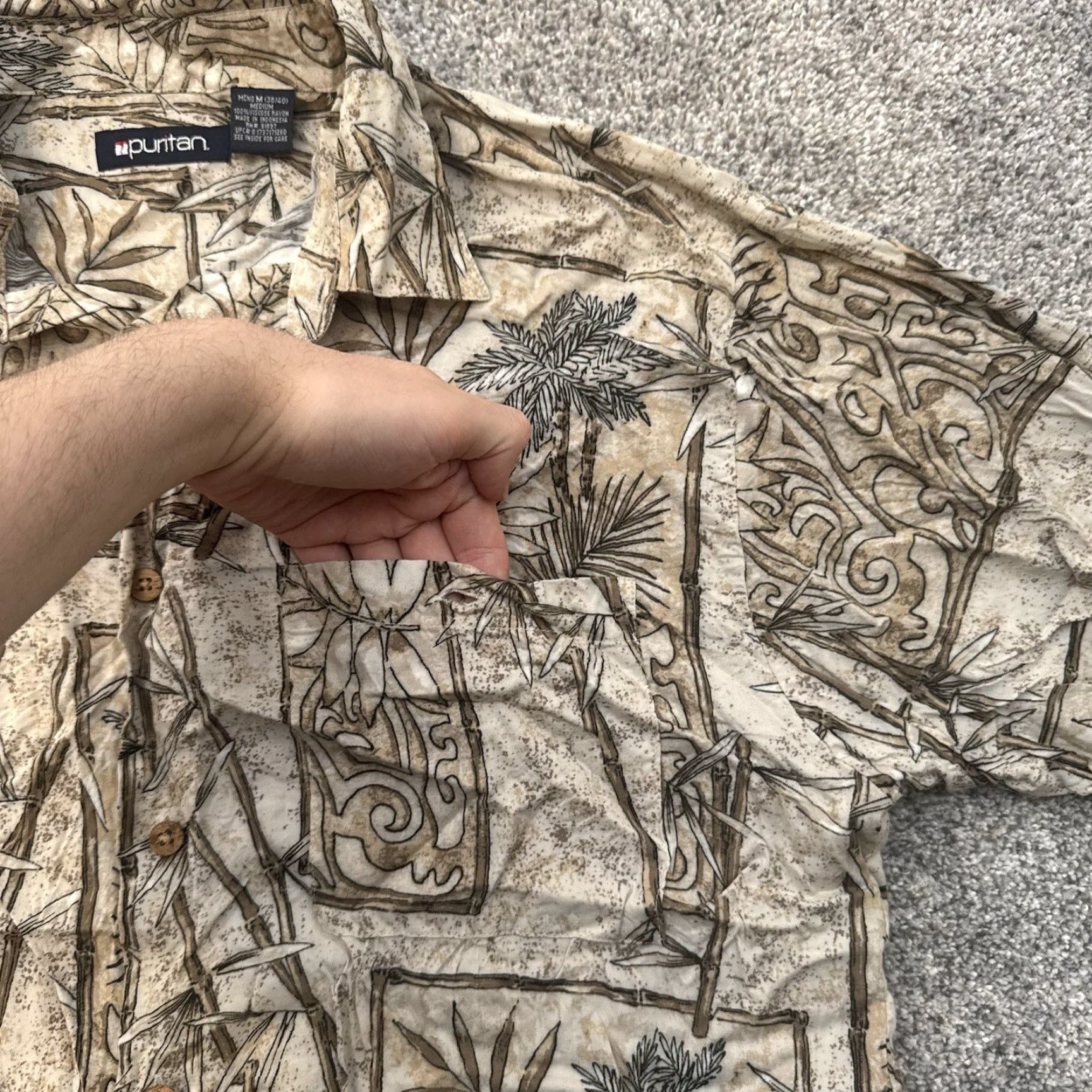 Vintage VINTAGE Puritan Camp Shirt Medium M Button-Up Short Sleeve Rayon Hawaii Palm Leaf Luau Beach Hawaiian Casual 90s (Y2K) Men's Size US M / EU 48-50 / 2 - 7 Thumbnail