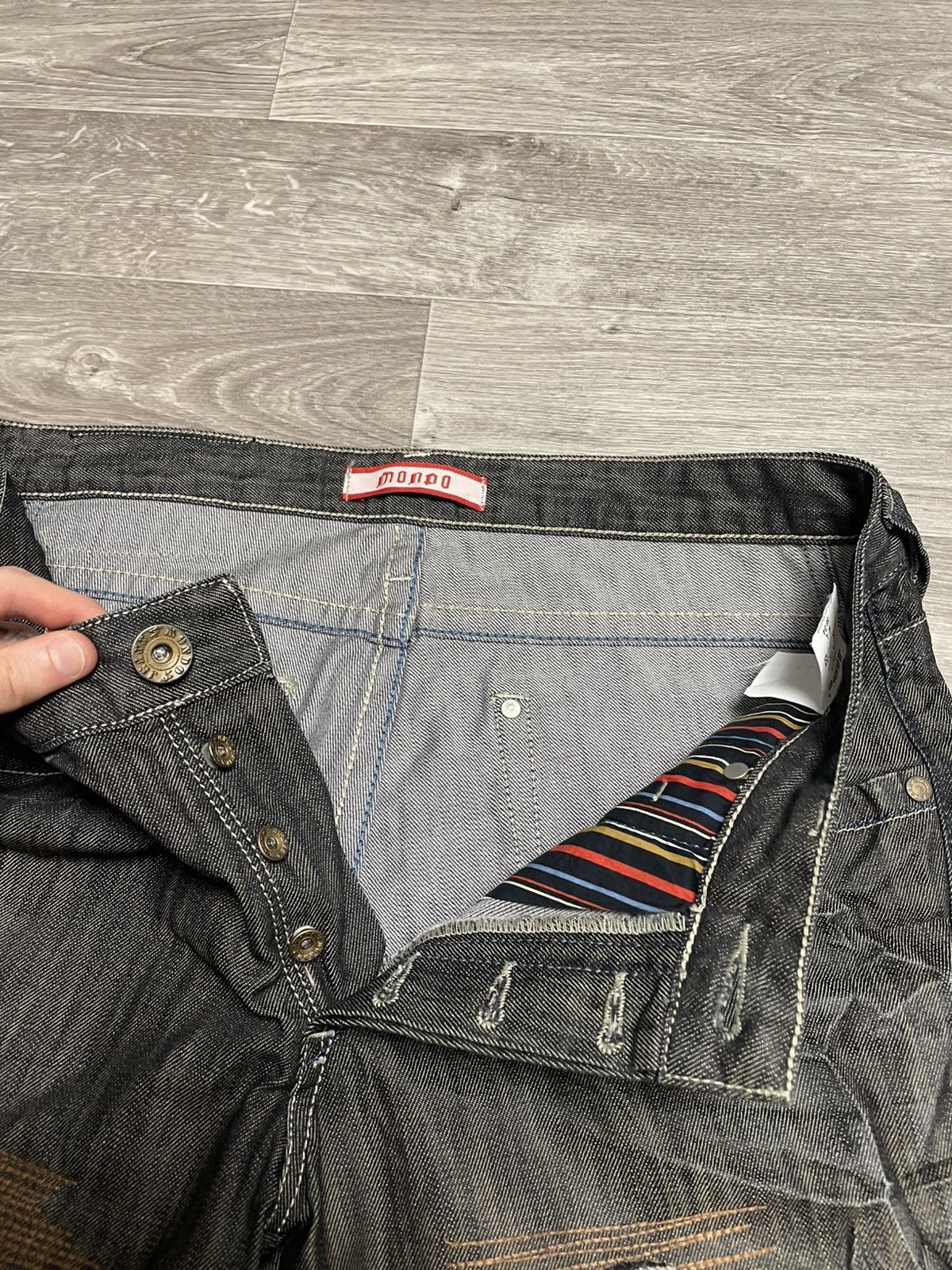 Other Vintage Mondo Distressed Skull Graphic Patchwork Jeans Denim Size US 36 / EU 52 - 13 Thumbnail