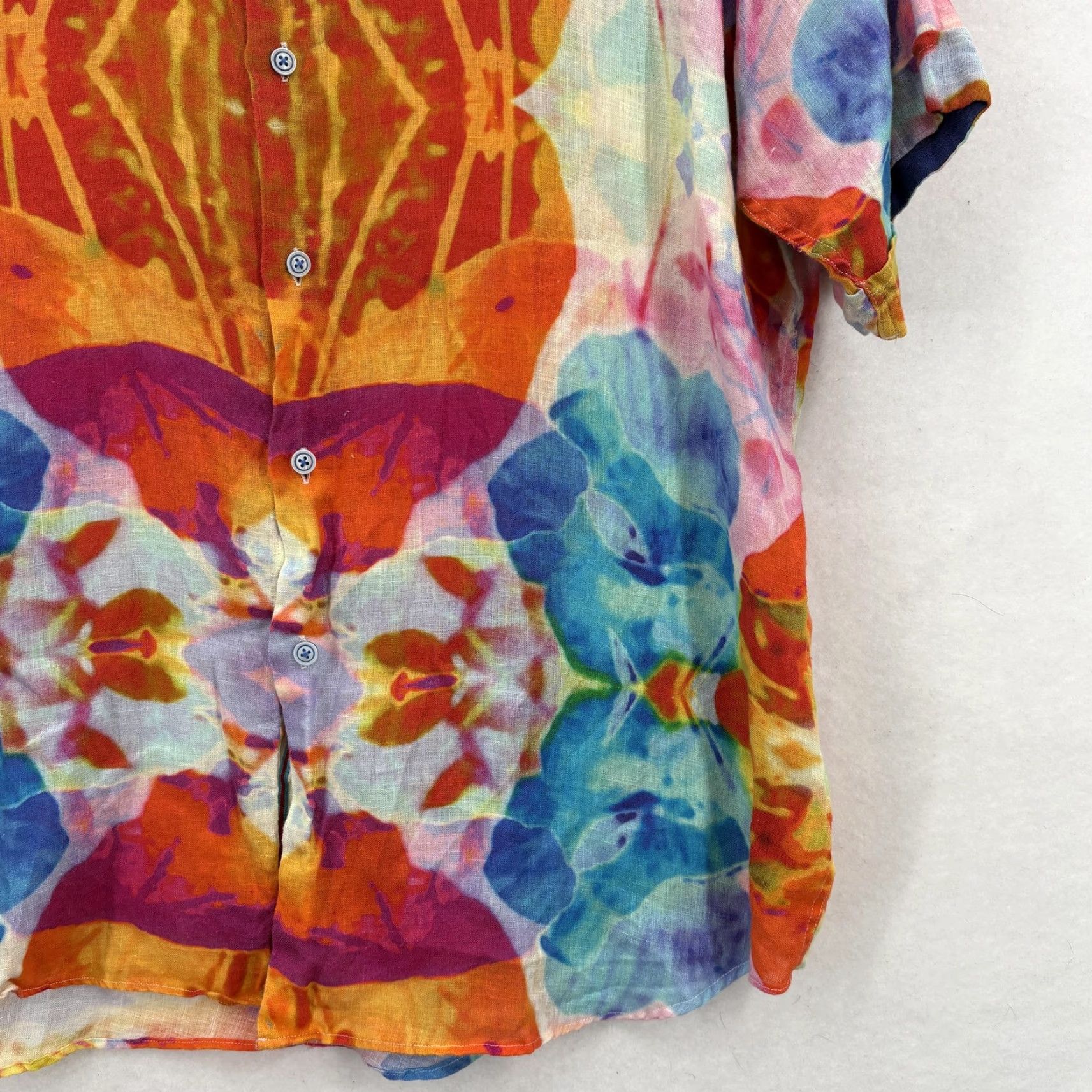 BUGATCHI Bugatchi Shirt Mens Large Multicolor Linen Short Sleeve Abstract Button Up Art Size US L / EU 52-54 / 3 - 3 Thumbnail