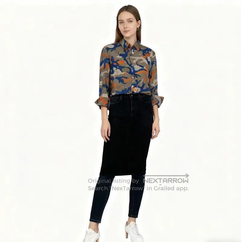 Valentino Valentino Gray Camo Cotton Womens Shirt . Size M / US 6-8 / IT 42-44 - 3 Thumbnail
