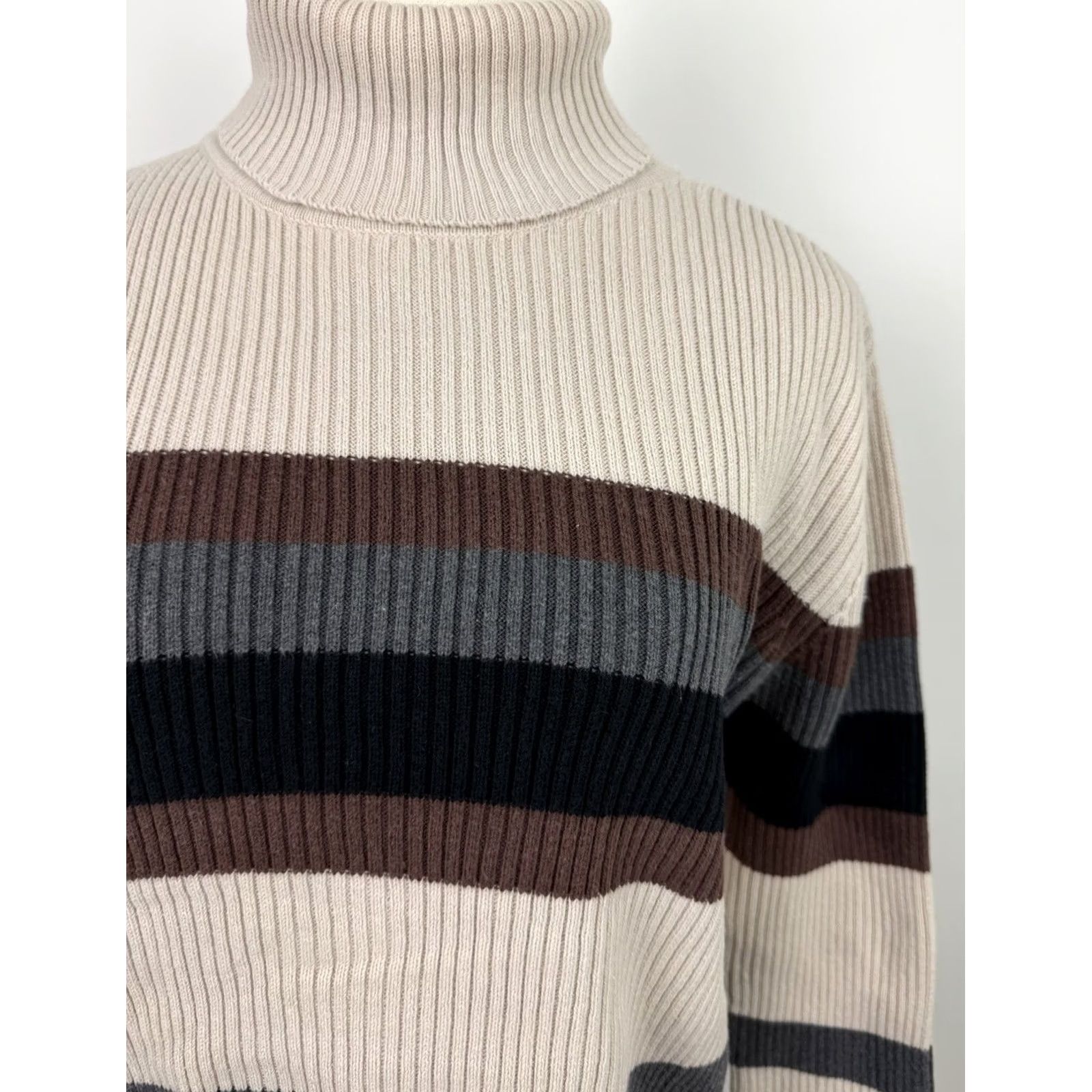 Vintage VINTAGE Sonoma Sweater Womens Large Ribbed Cotton Knit Turtleneck Striped Pullover Casual Size L / US 10 / IT 46 - 3 Thumbnail