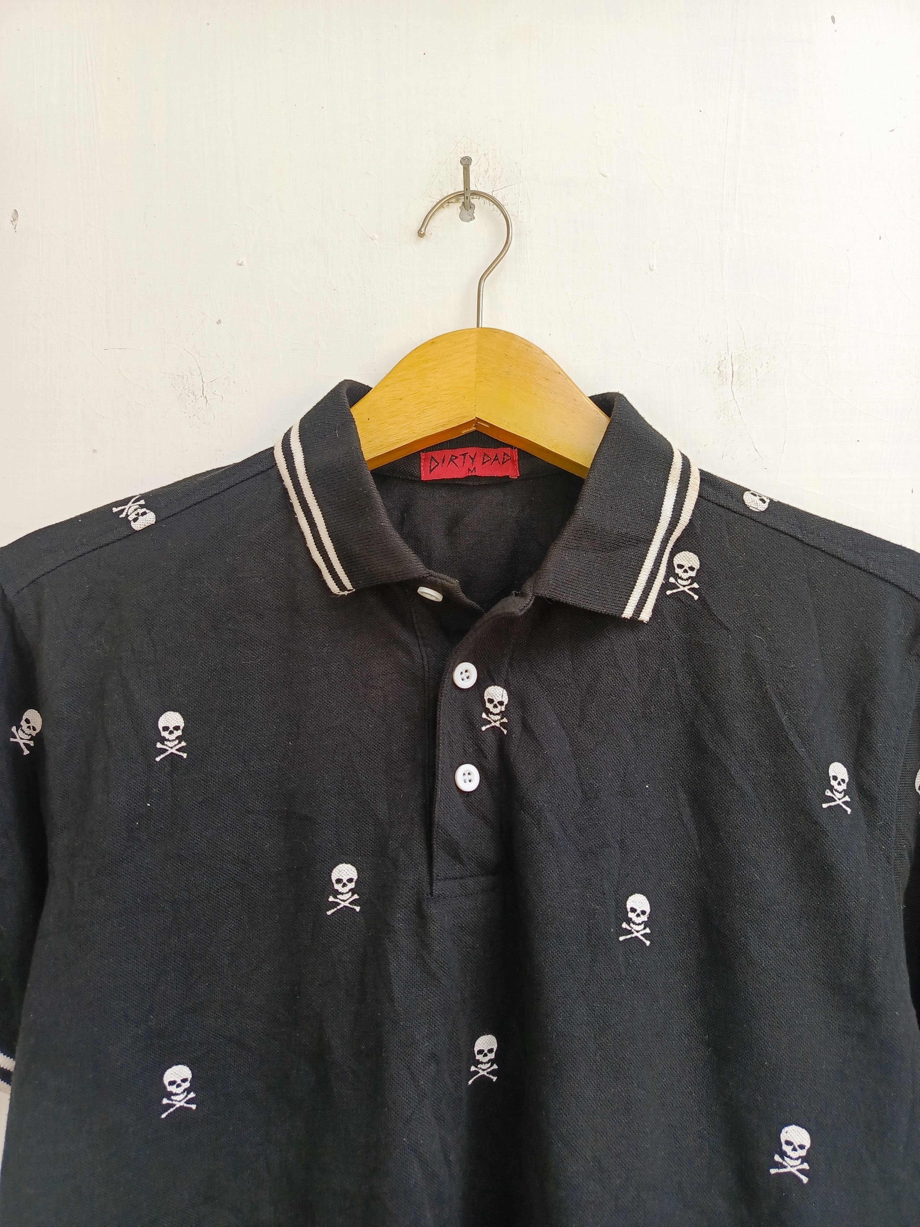 Japanese Brand Dirty Dad All-Over Skull Print Polo Shirt Black Size US M / EU 48-50 / 2 - 2 Thumbnail
