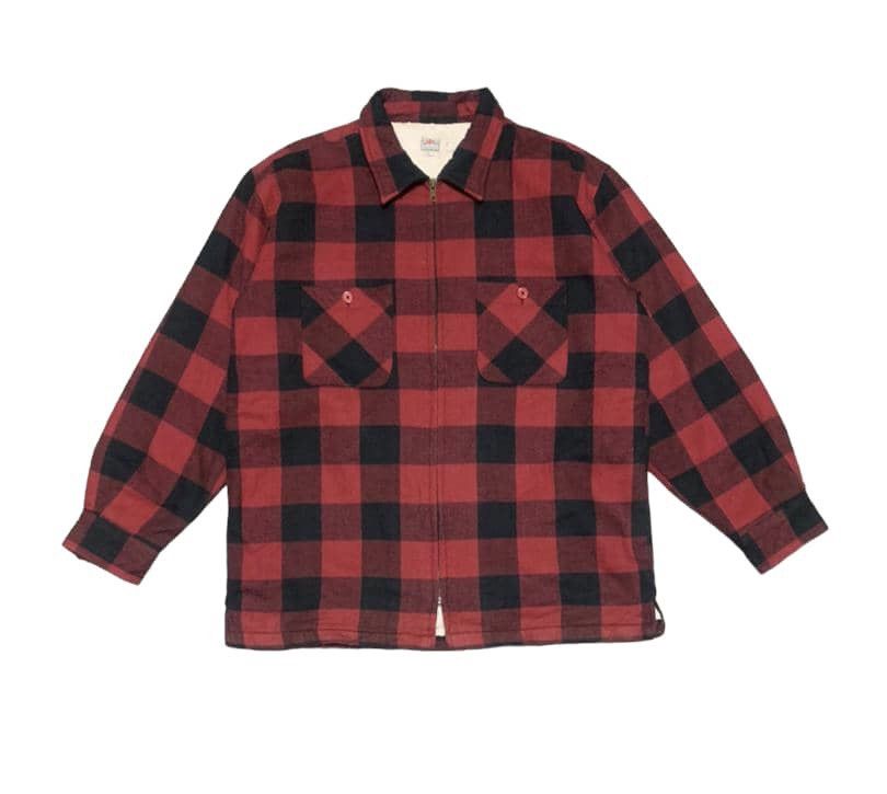 image of Archival Clothing x Flannel Vintage Zipper Flannel Shirt Jacket By Tom Short in Red/Black (Size Lar